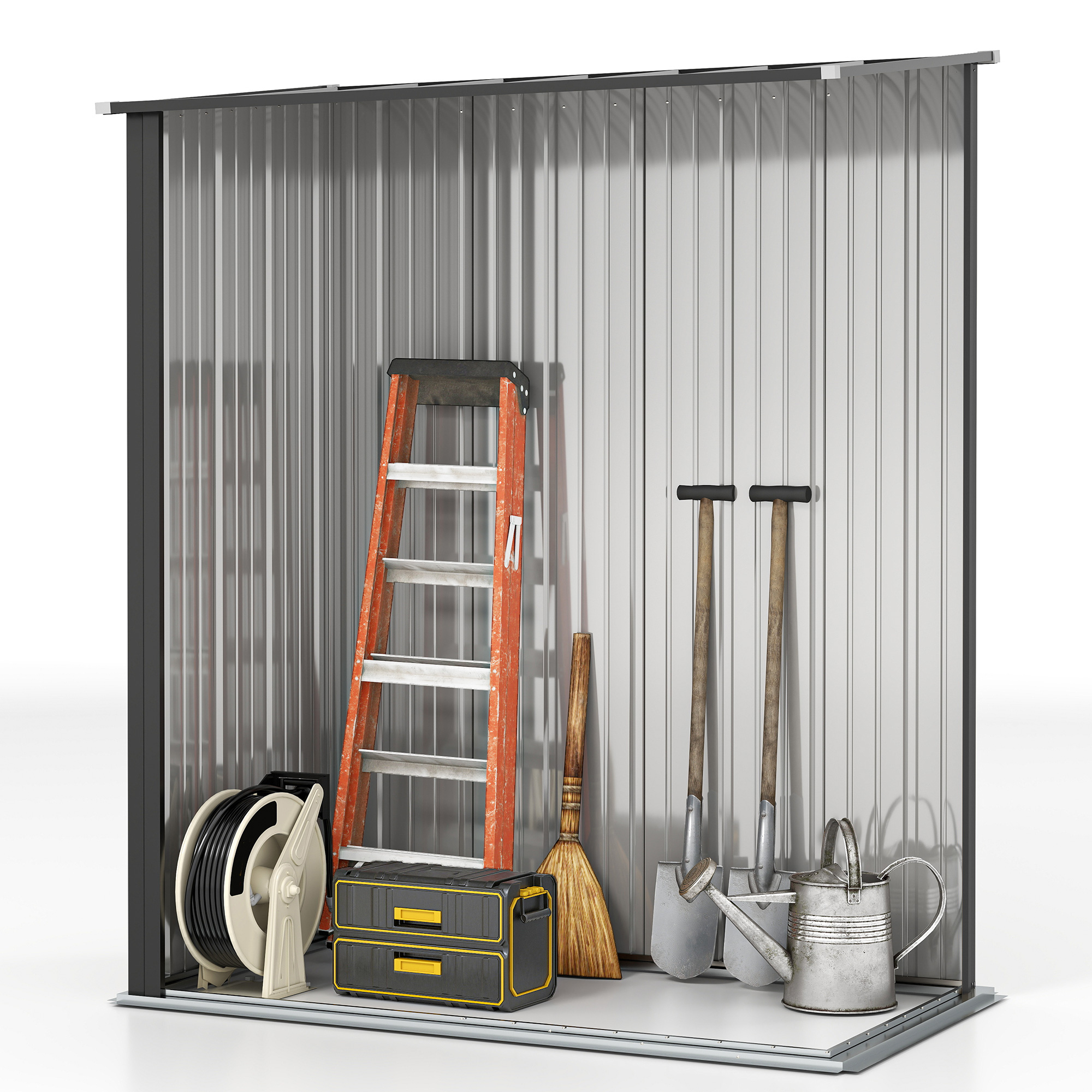 Outsunny 5.3 x 3.1ft Corrugated Steel Garden Shed Black 7