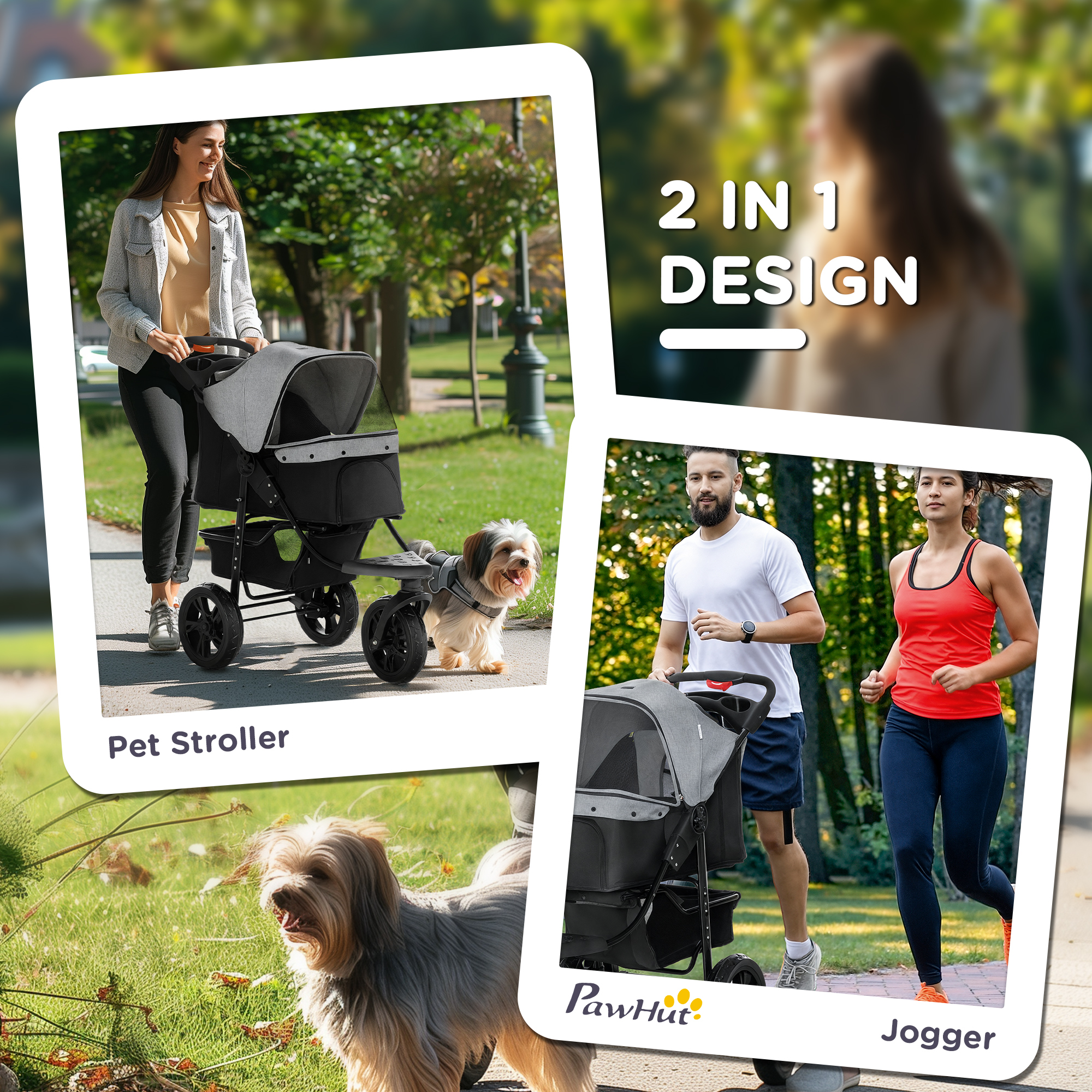 PawHut Dog Stroller Pram, 3-Wheel Foldable Pet Stroller with Invisible Sky Roof, for Small Dogs & Cats, Red 5
