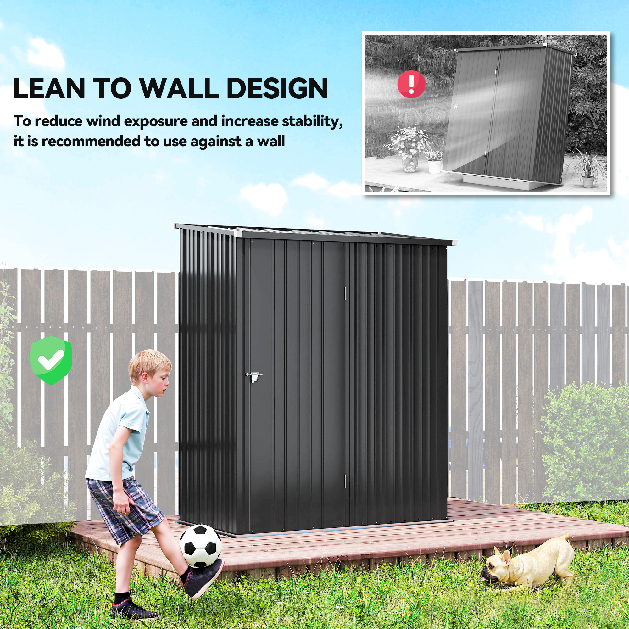 Outsunny 5.3 x 3.1ft Corrugated Steel Garden Shed Black 6