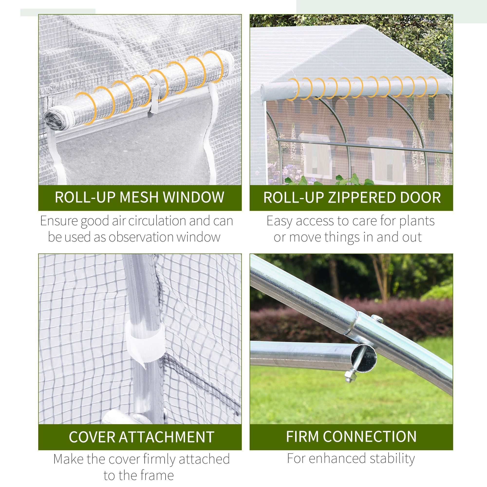 Outsunny Walk-In Polytunnel Greenhouse Warm House Garden Tunnel Shelter Plant Shed with Door and Windows, Galvanised Steel Frame, 3.5 x 3 x 2m, White 6