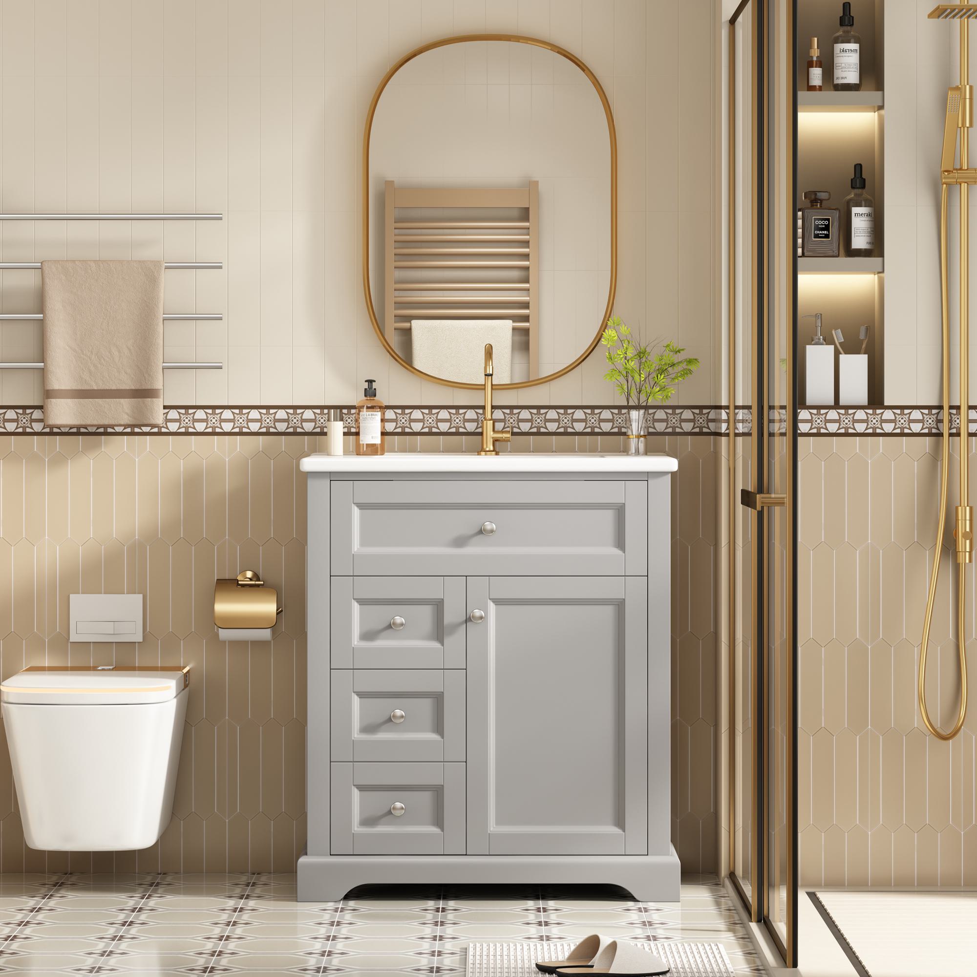Bodenstehender Badezimmerschrank mit Waschbecken, 76x46x87 cm, Grau günstig online kaufen
