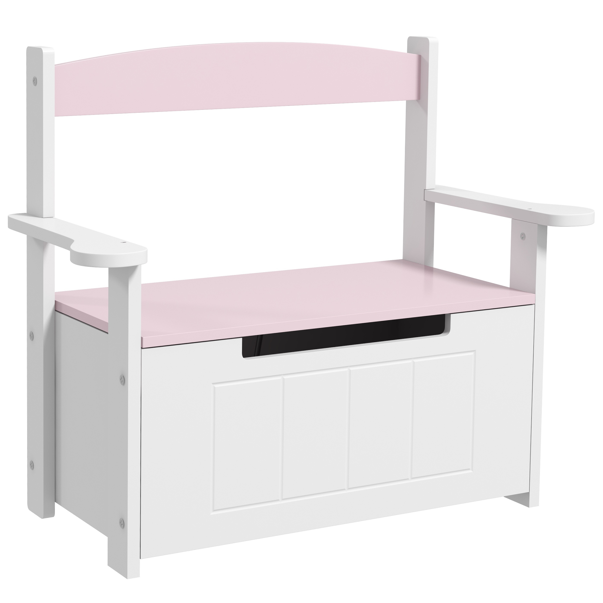 AIYAPLAY Kinder-Sitztruhe mit Stauraum & Soft‑Close, Rückenlehne, 68,5×34×58 cm, Rosa/Weiß Aosom