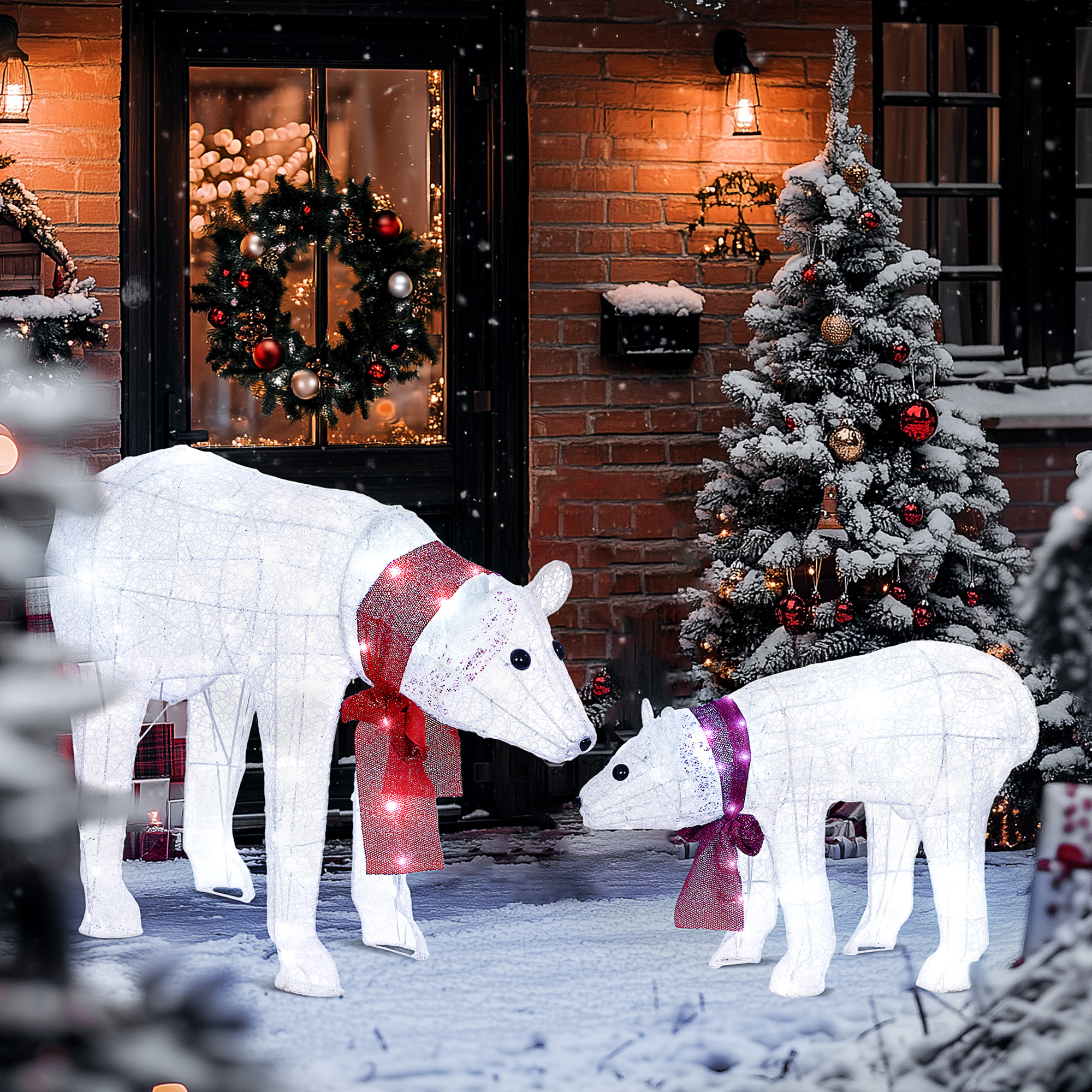 Outsunny Weihnachtsdekoration Eisbärenfamilie Mutter und Jungtier, Weihnach günstig online kaufen