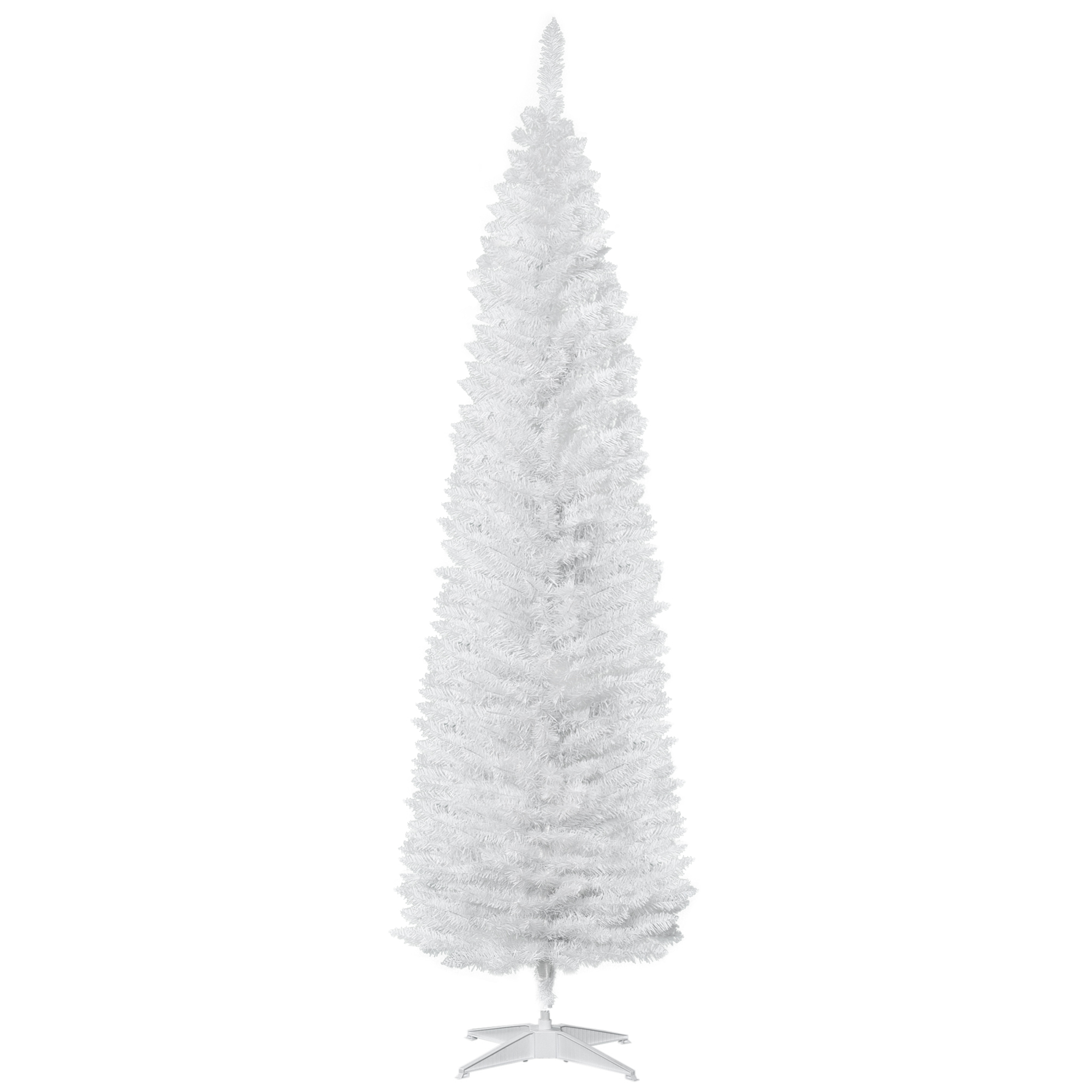 HOMCOM Árbol de Navidad Artificial Estrecho 210 cm con 499 Ramas Decoración Navideña para Interiores Fácil de Montar Blanco