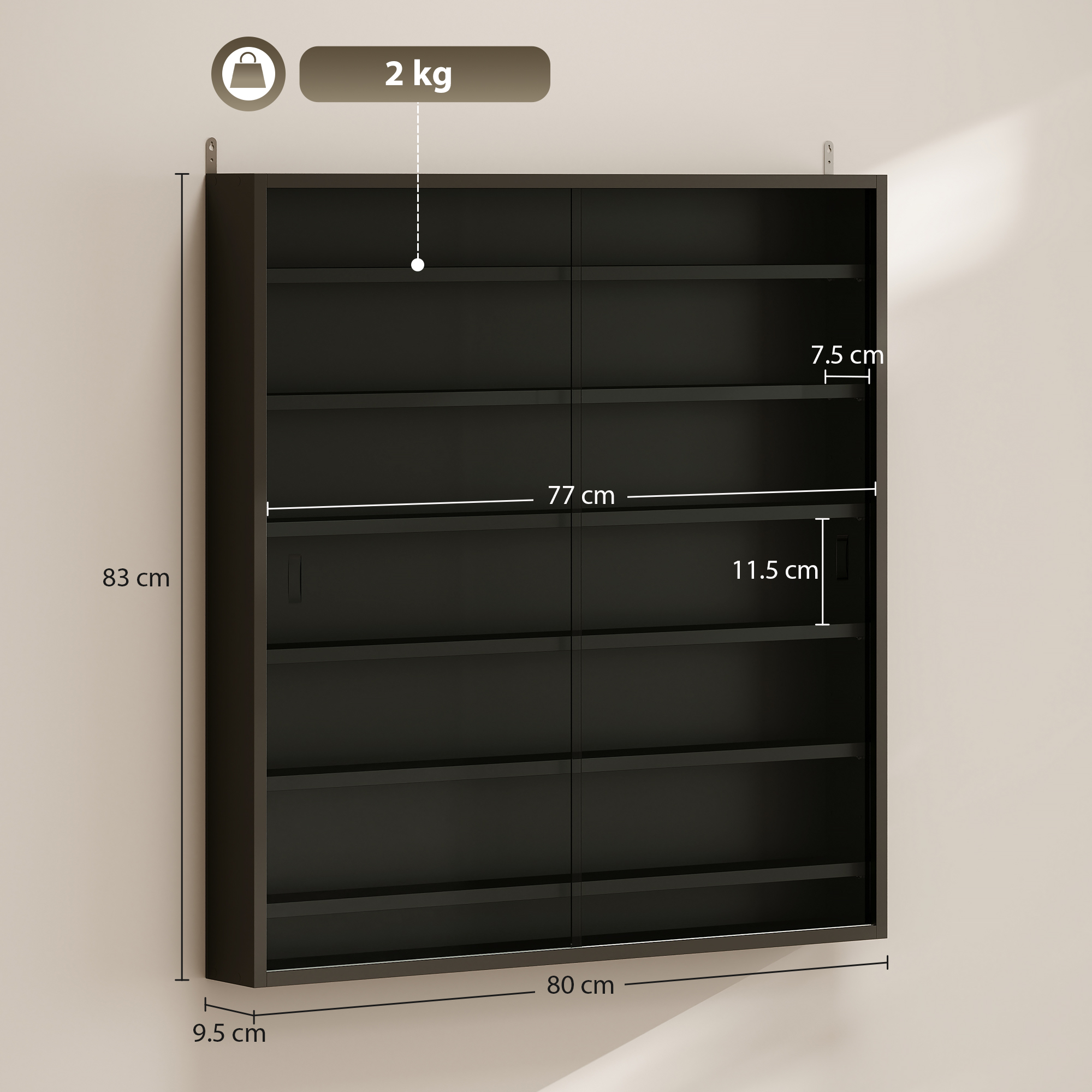 HOMCOM Six Shelf Display Cabinet, with Glass Doors Black 3