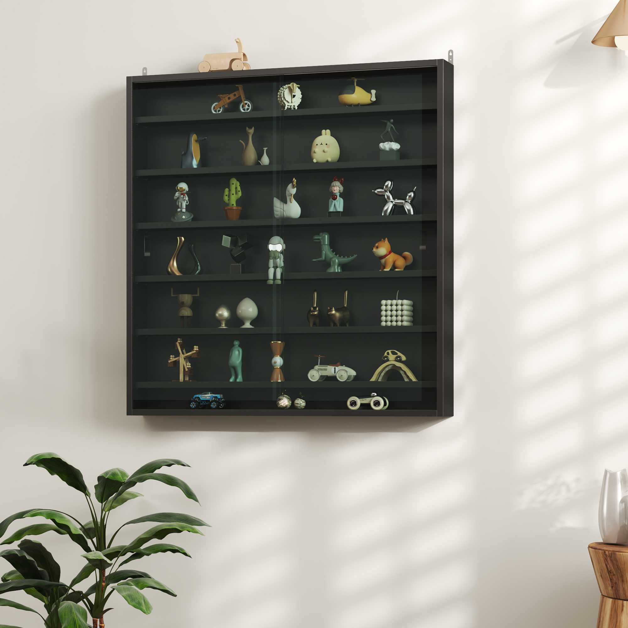 HOMCOM Six Shelf Display Cabinet, with Glass Doors Black 9