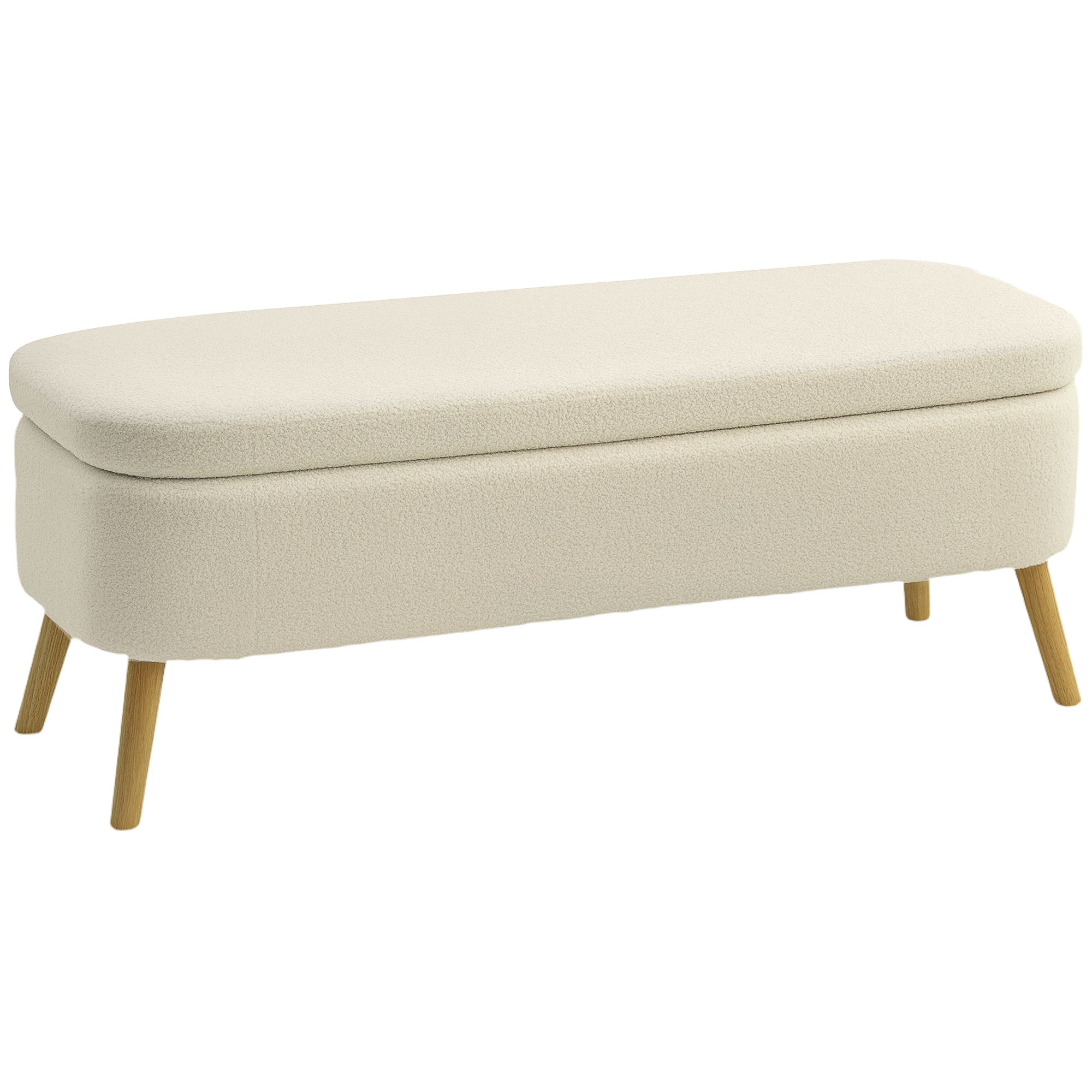 HOMCOM Banca de Depozitare de 65L din Material Teddy și Lemn, 120x42x45 cm, Bej | Aosom Romania