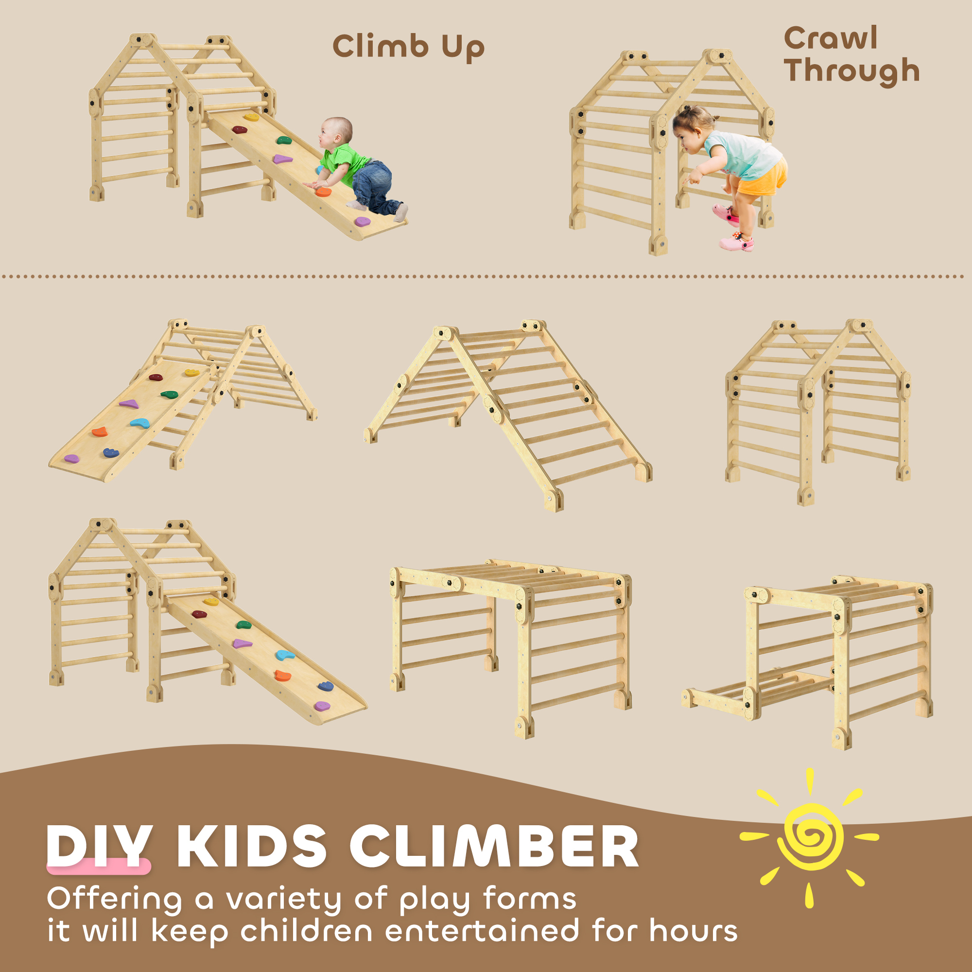 AIYAPLAY 3 in 1 Kids Climbing Set Indoor with Sliding Ramp, Foldable design, Gift for 2-6 Years Old 5
