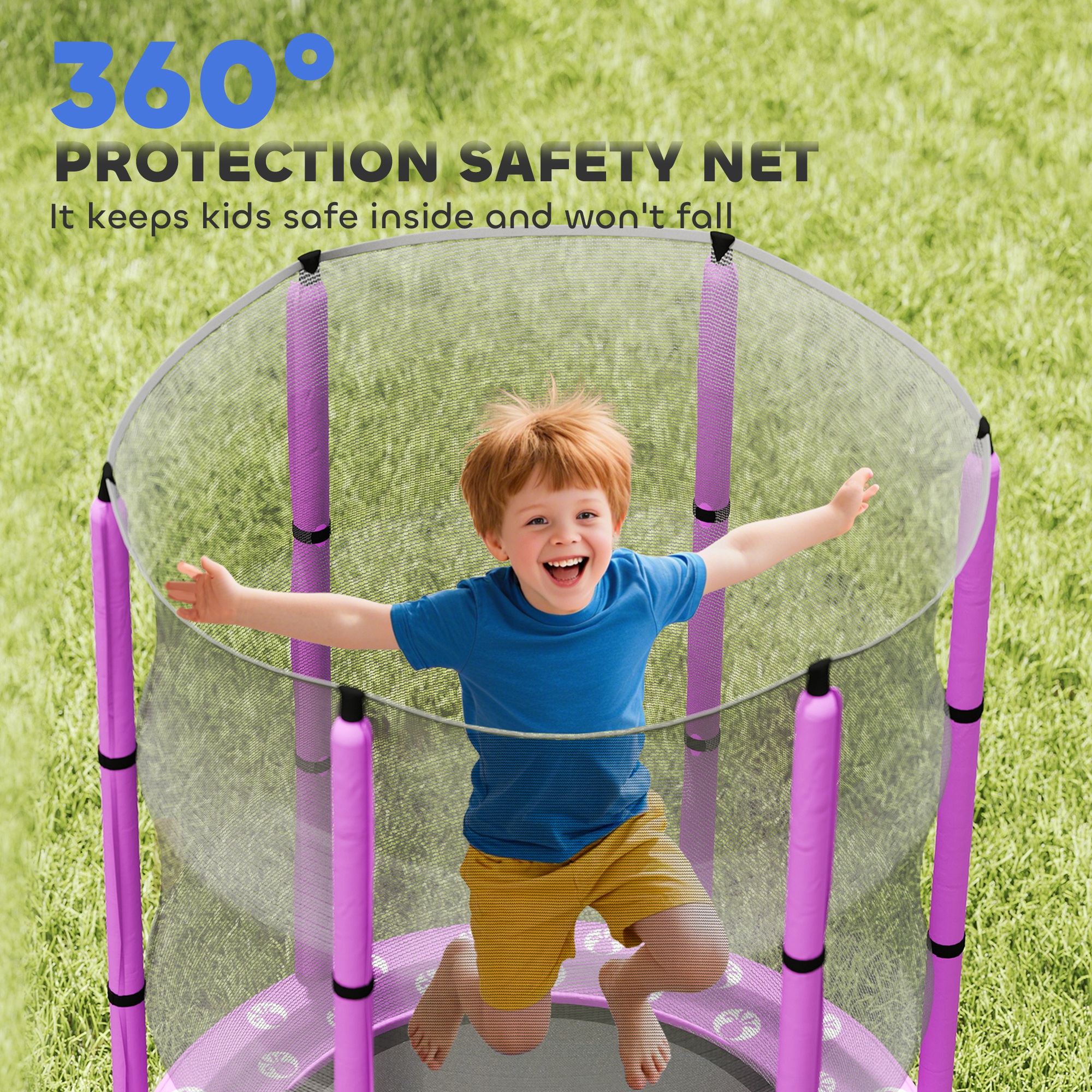 AIYAPLAY 4.6ft Toddler Trampoline w/ Safety Enclosure Net, for Indoor Outdoor Use, Ages 3-6 Years, Purple 7