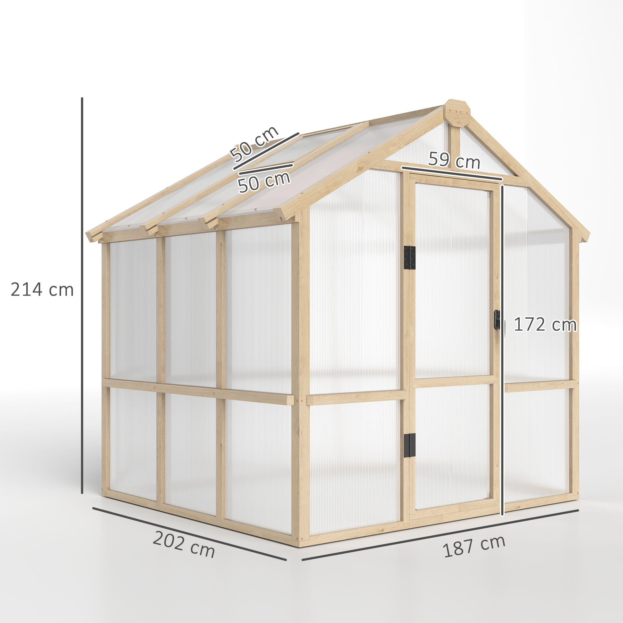 Outsunny 6.6 x 6ft Polycarbonate Greenhouse, Walk-in Wooden Greenhouse with Lockable Door and Window, Garden Plants Grow House, Brown 3