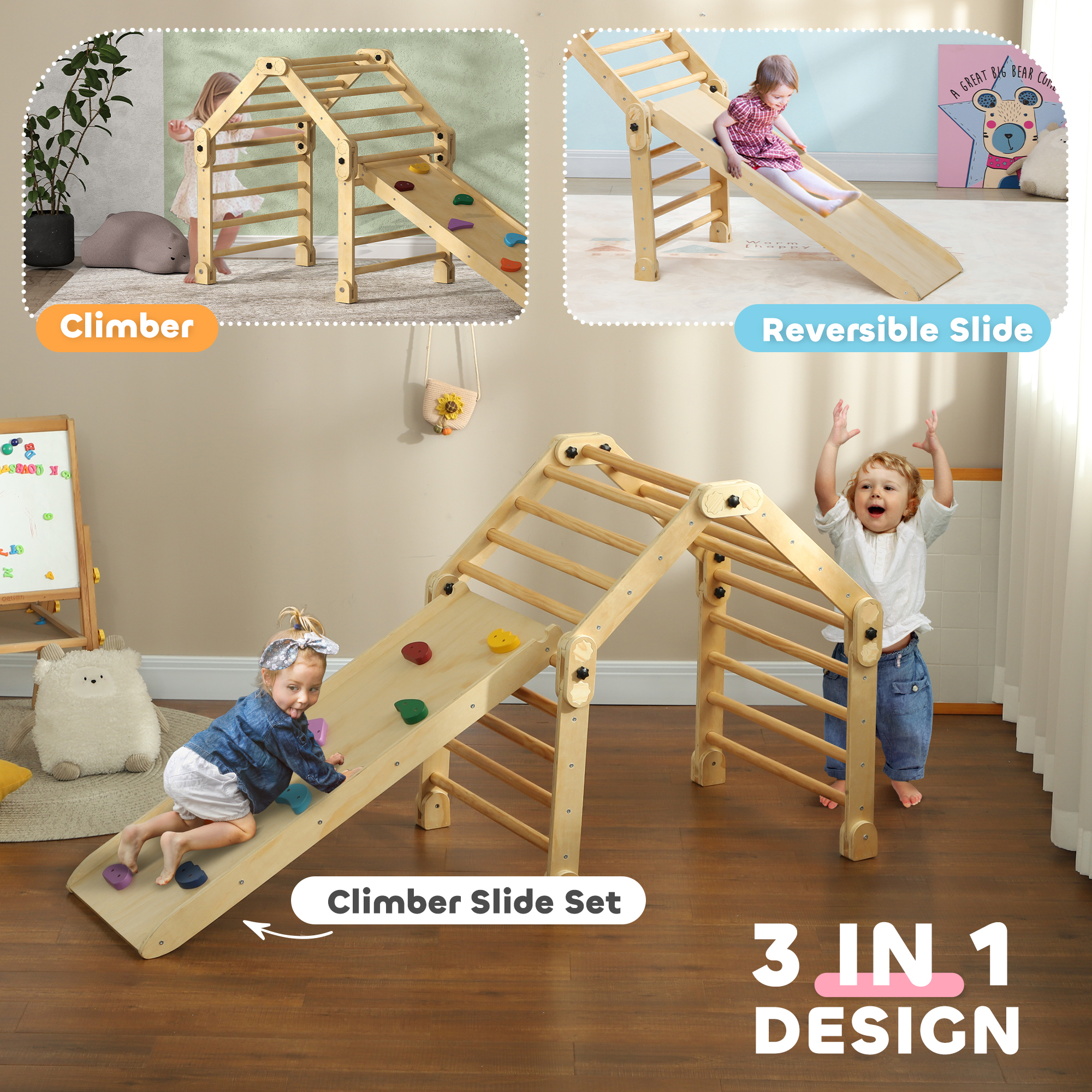 AIYAPLAY 3 in 1 Kids Climbing Set Indoor with Sliding Ramp, Foldable design, Gift for 2-6 Years Old 4