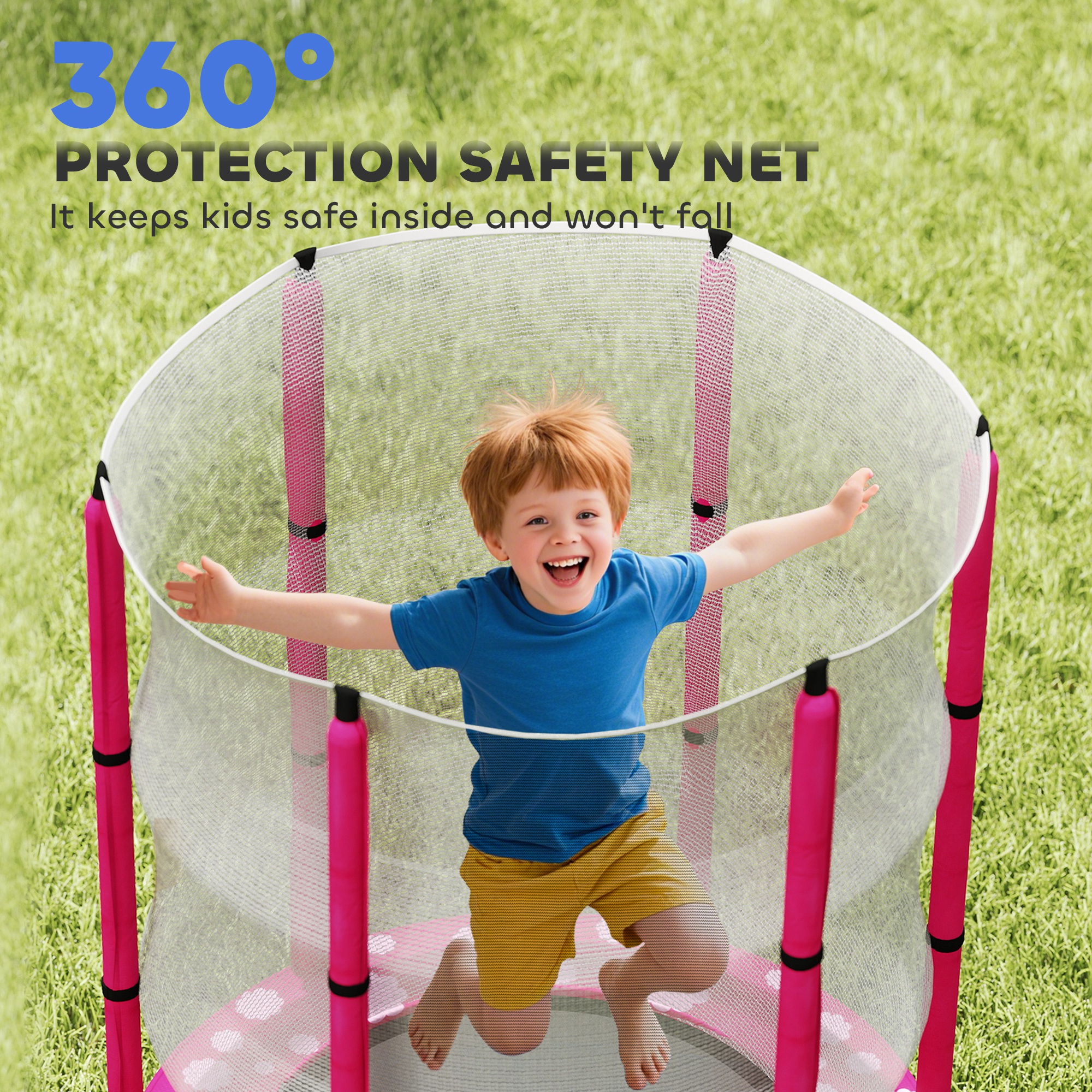 AIYAPLAY 4.6ft Toddler Trampoline w/ Safety Enclosure Net, for Indoor Outdoor Use, Ages 3-6 Years, Pink 7
