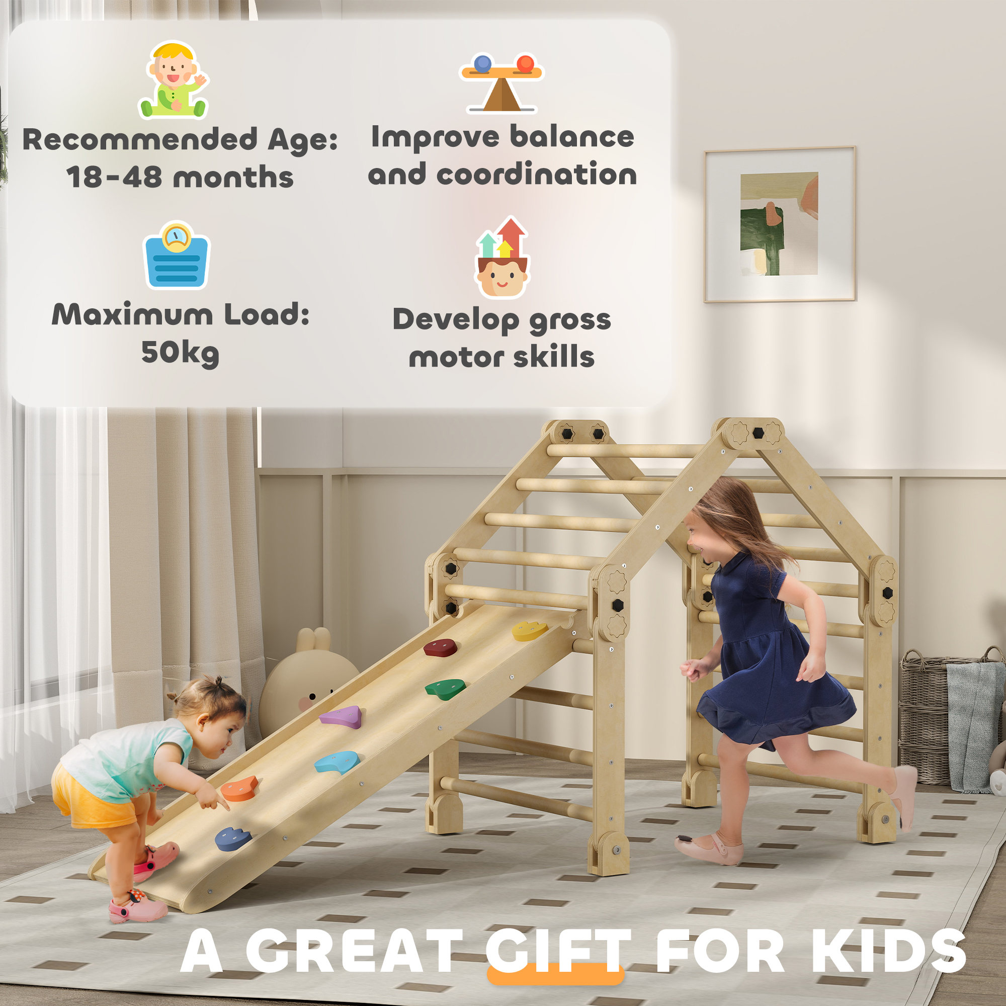 AIYAPLAY 3 in 1 Kids Climbing Set Indoor with Sliding Ramp, Foldable design, Gift for 2-6 Years Old 9