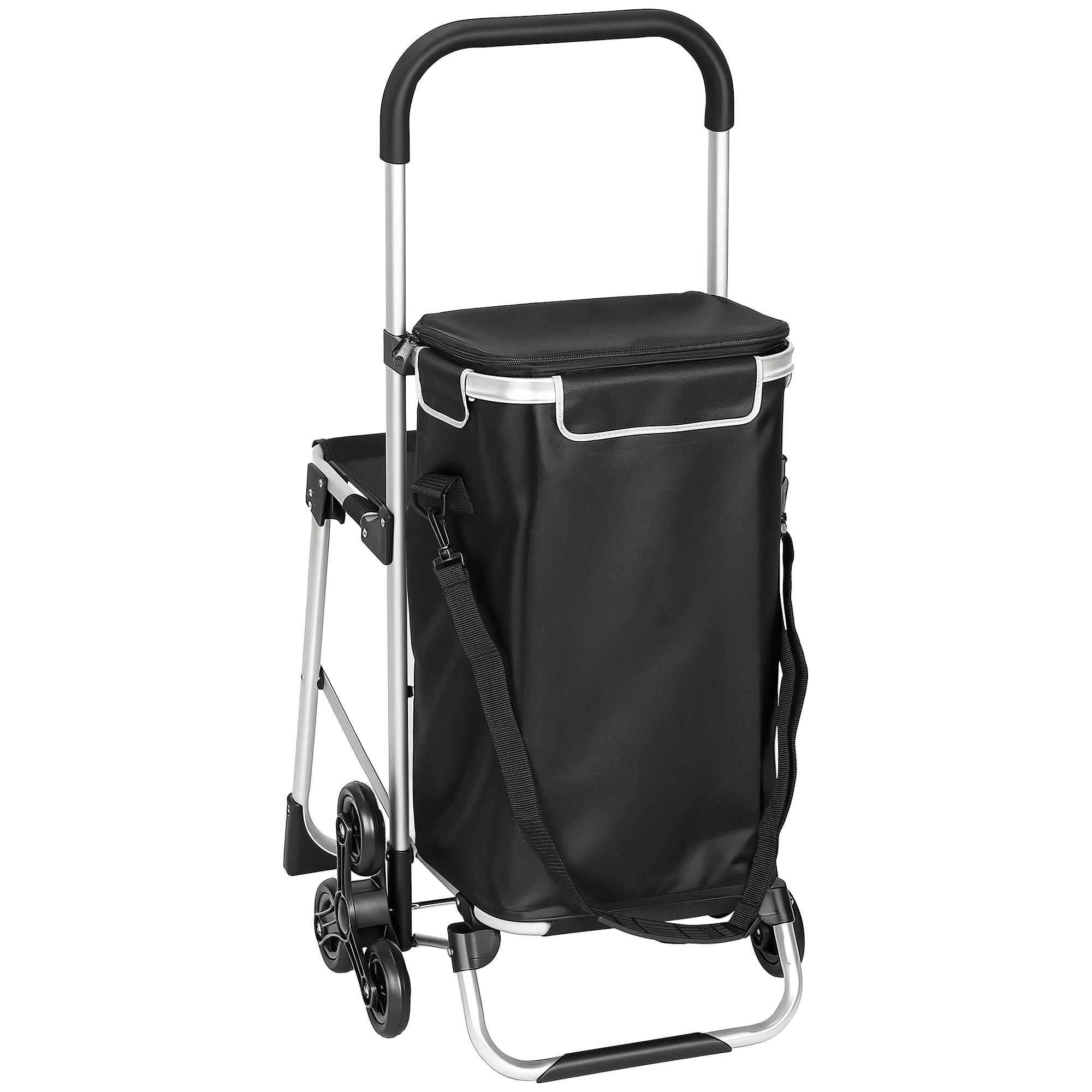 HOMCOM Carrito escalador 3 ruedas, bolsa Oxford 40 L, armazón de aluminio con asiento plegable - Gris