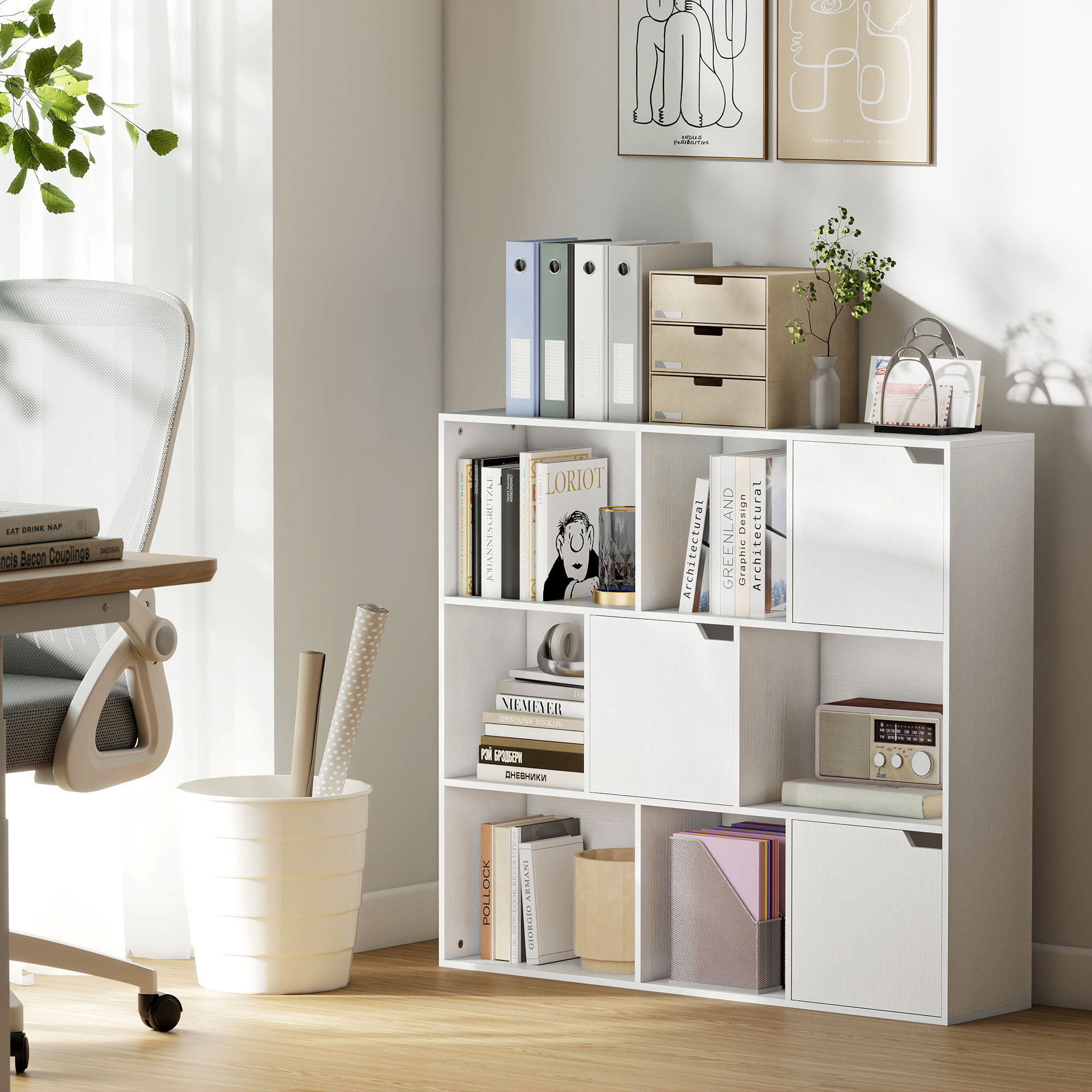 HOMCOM Bücherregal 9 Fächer mit 3 Türen – Modernes Aufbewahrungsregal 106 x günstig online kaufen