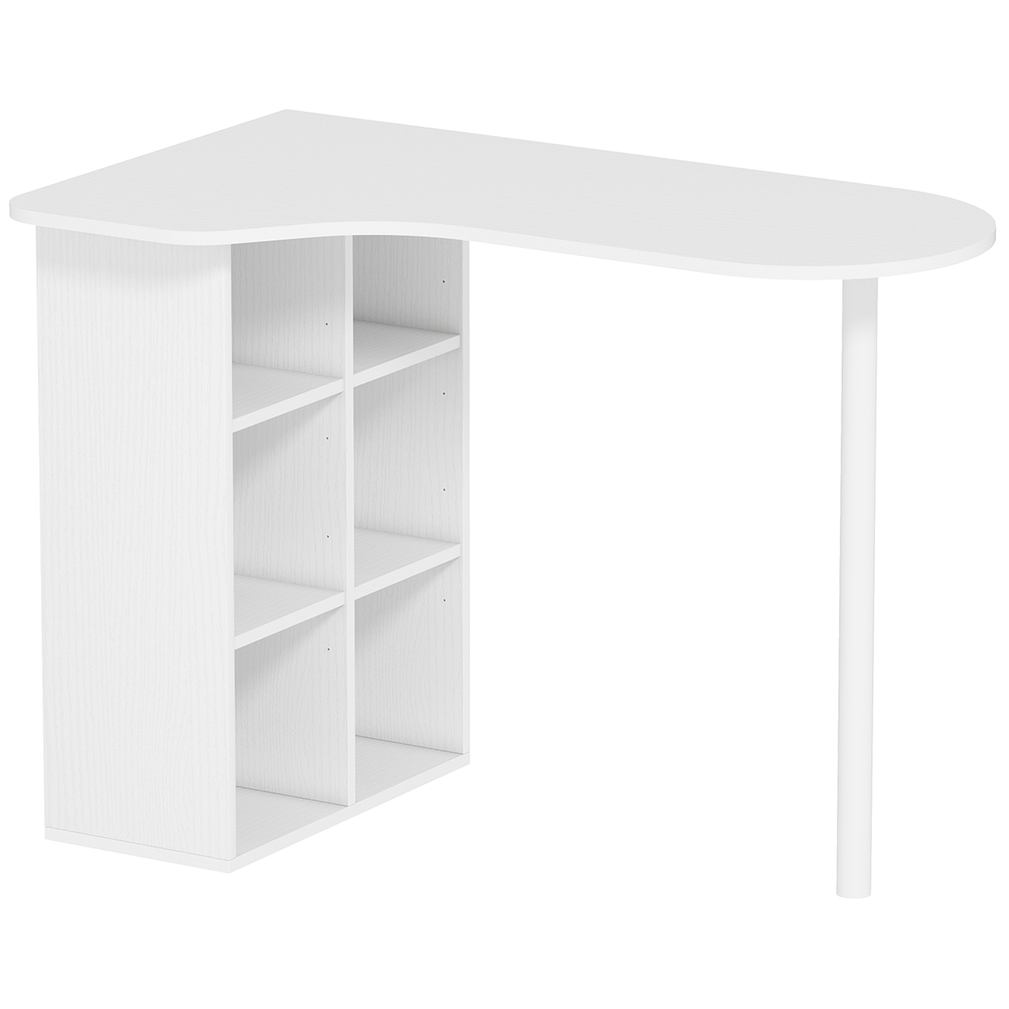 HOMCOM Escritorio curvo con 6 compartimentos y 4 baldas regulables — Blanco, 100 x 59 x 75,5 cm