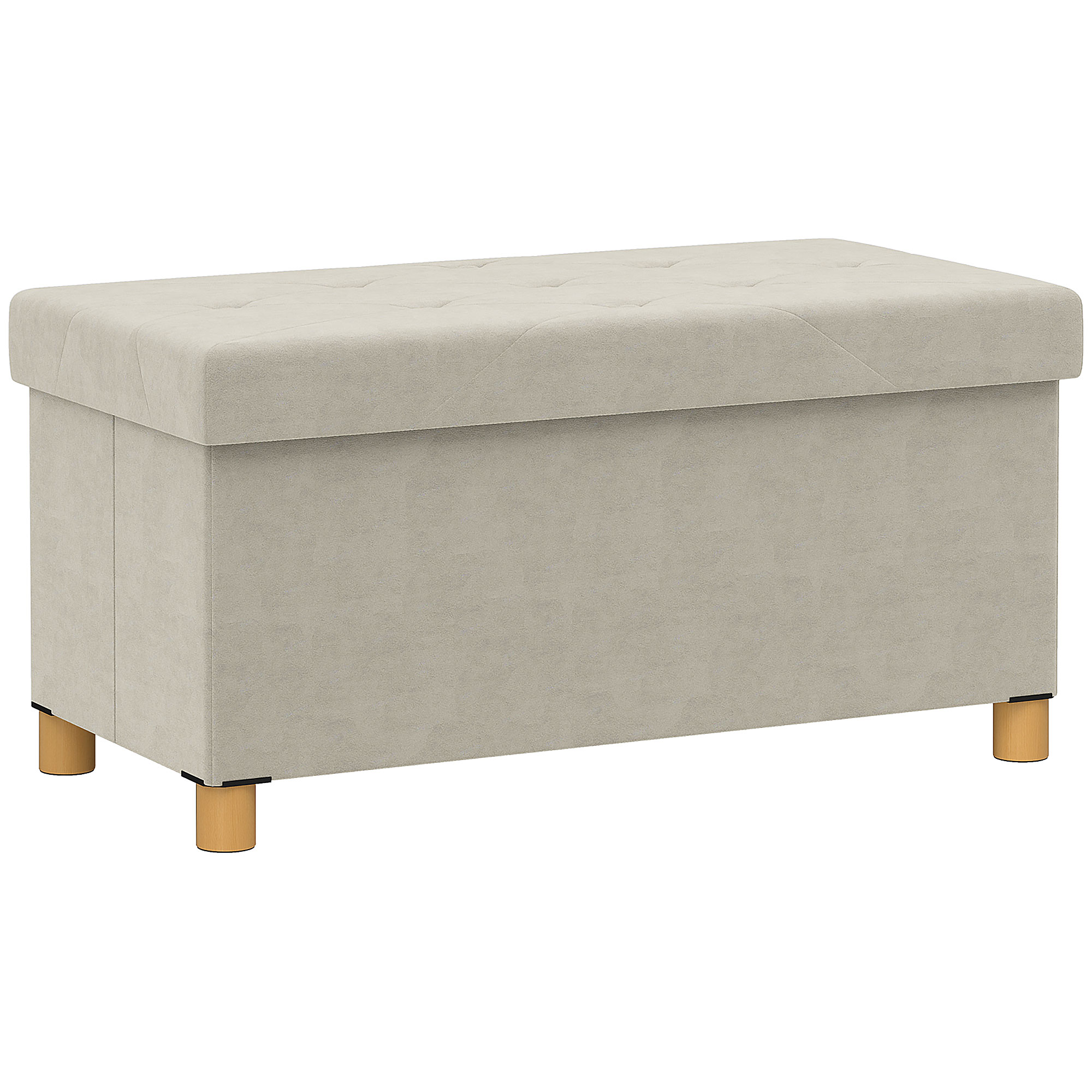HOMCOM Bancă Ladă de Depozitare Pliabilă, Bancă de Pat cu Capac Căptușit și Înveliș de Catifea, 76x38x38 cm, Crem Alb | Aosom Romania