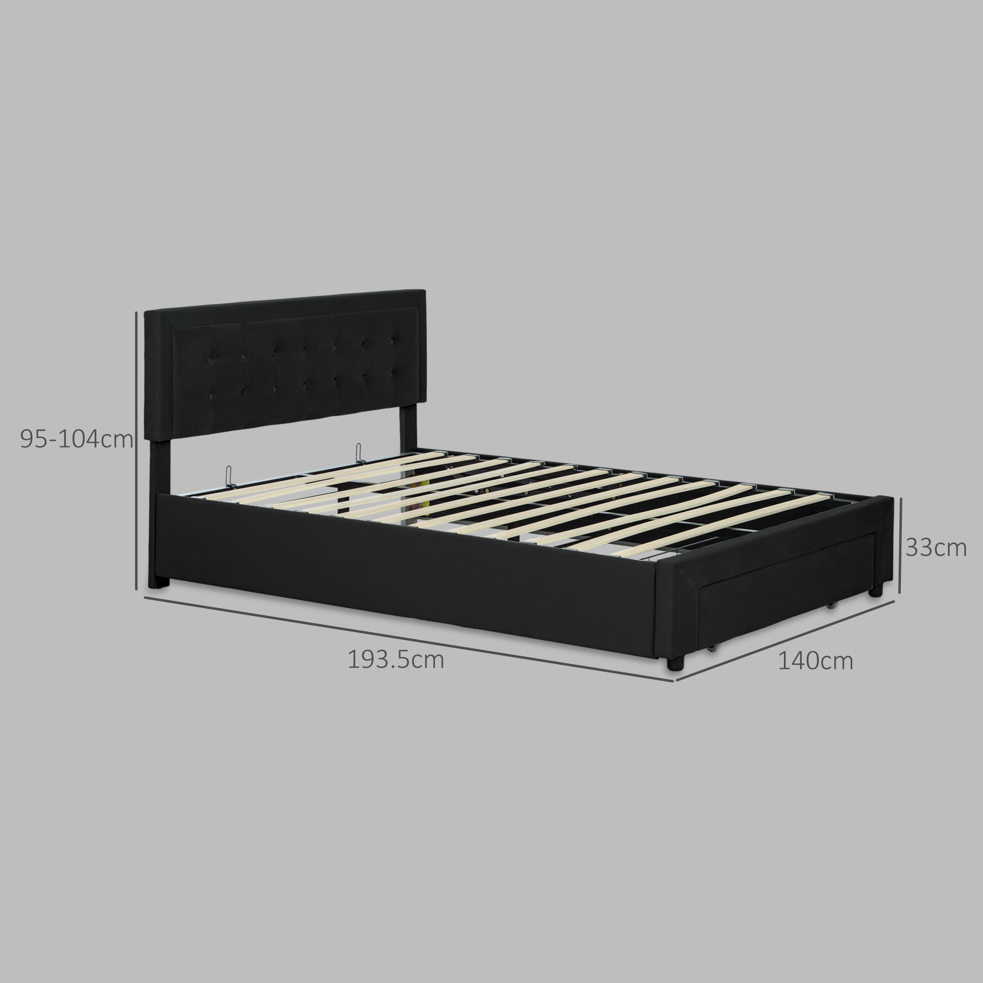 HOMCOM Double Ottoman Bed Frame, with Front Drawer Black 3