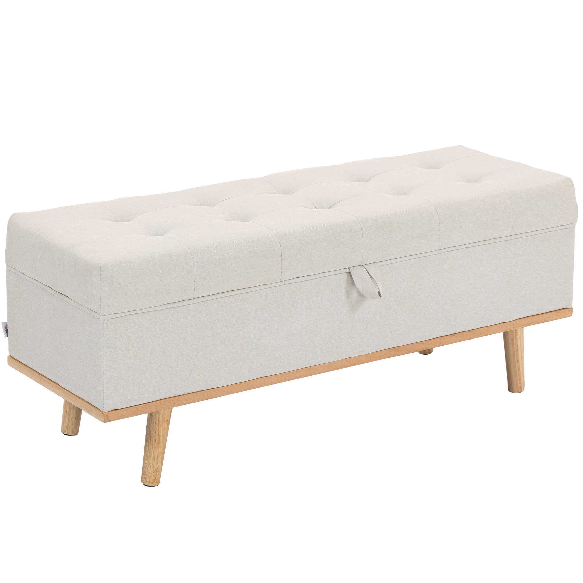HOMCOM Taburet depozitare 80L, material textil, picioare lemn, 118x42x45 cm, crem | Aosom Romania
