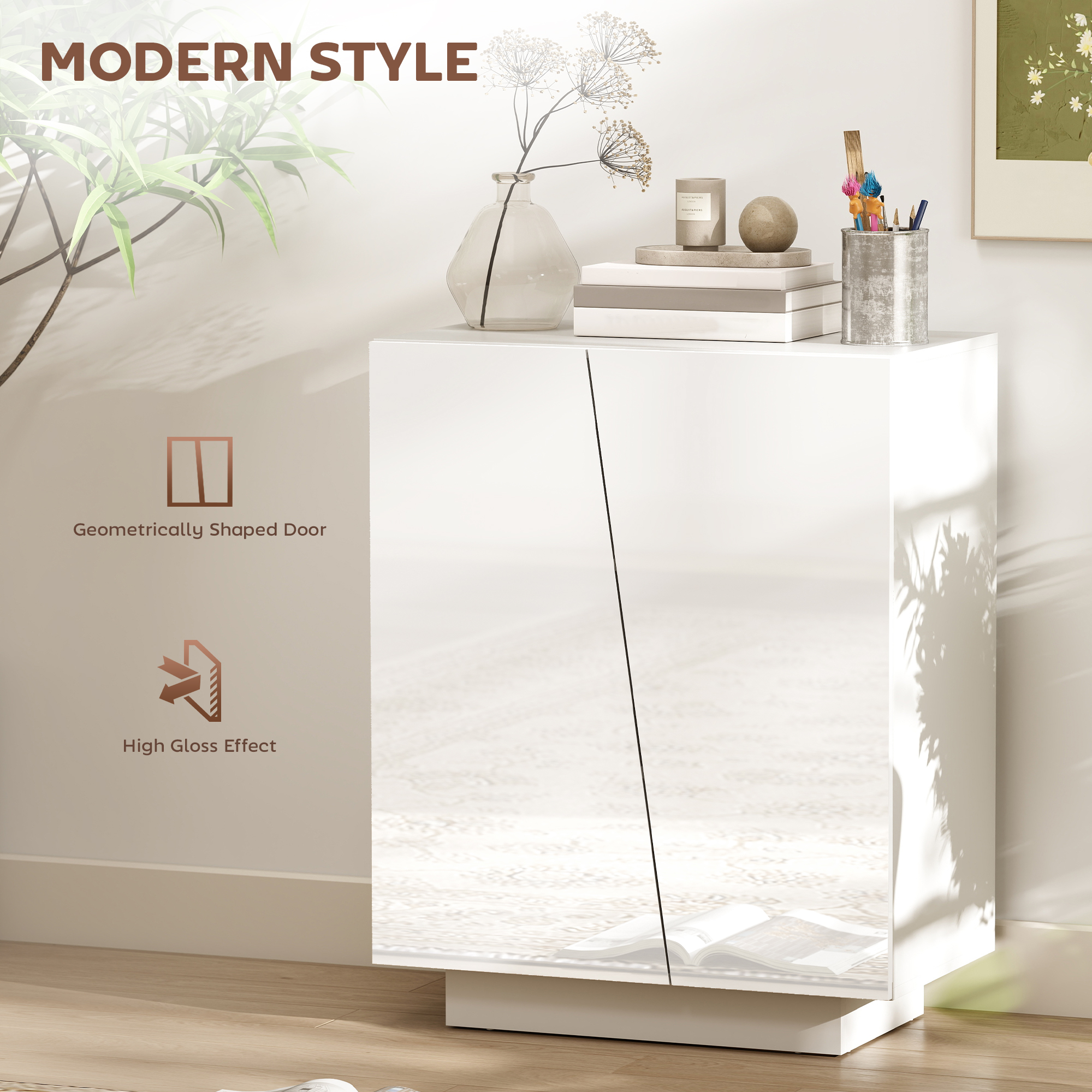 HOMCOM High Gloss Storage Cabinet, Freestanding Storage Cupboard with Adjustable Shelves for Living Room, Bedroom, Hallway, White 4