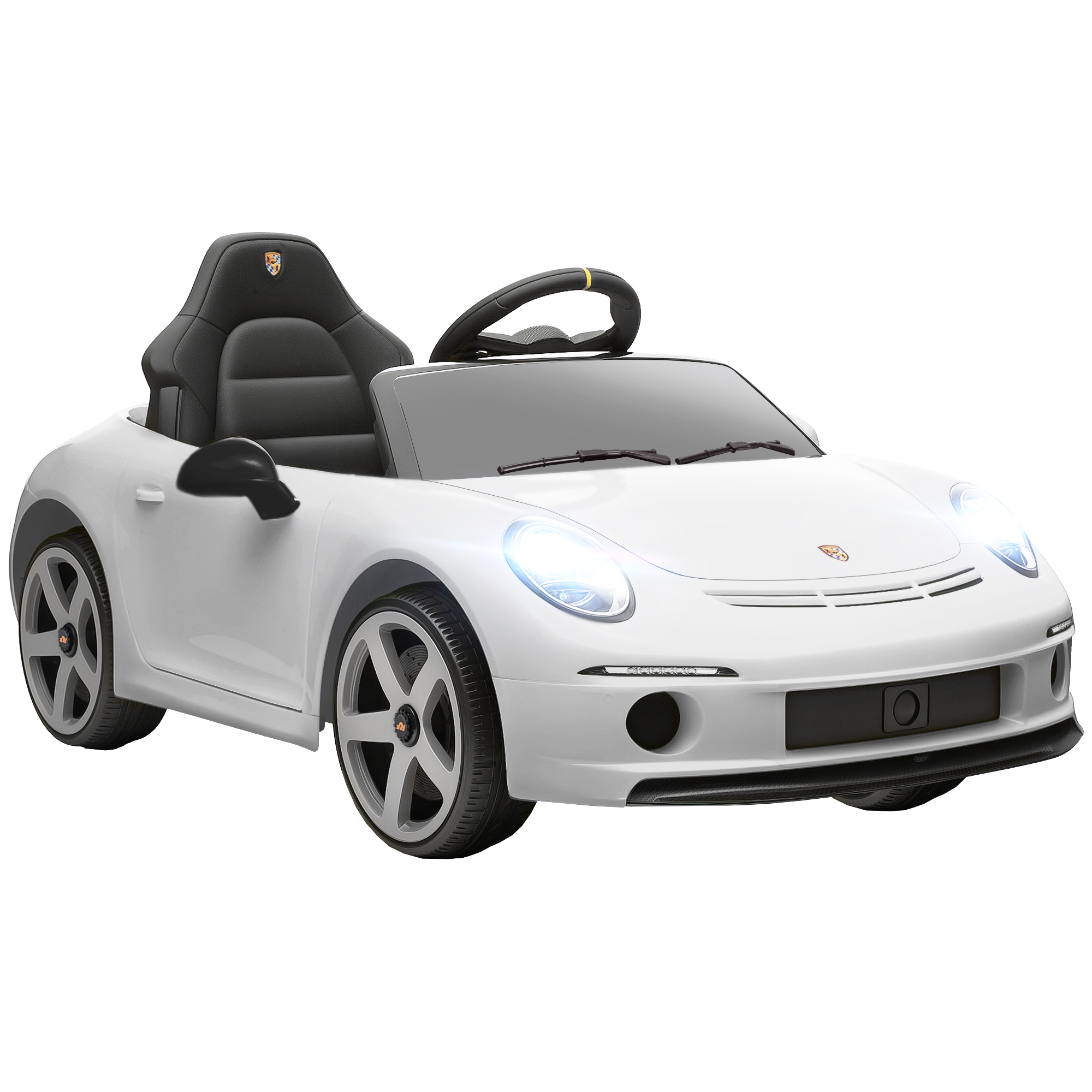 AIYAPLAY Elektro-Kinderauto mit offizieller RUF GT-Lizenz, Elektroauto für Kinder 3-5 Jahre mit Fernbedienung, Soft-Start, Sicherheitsgurt, Lichter, Musik und USB, Weiß Aosom