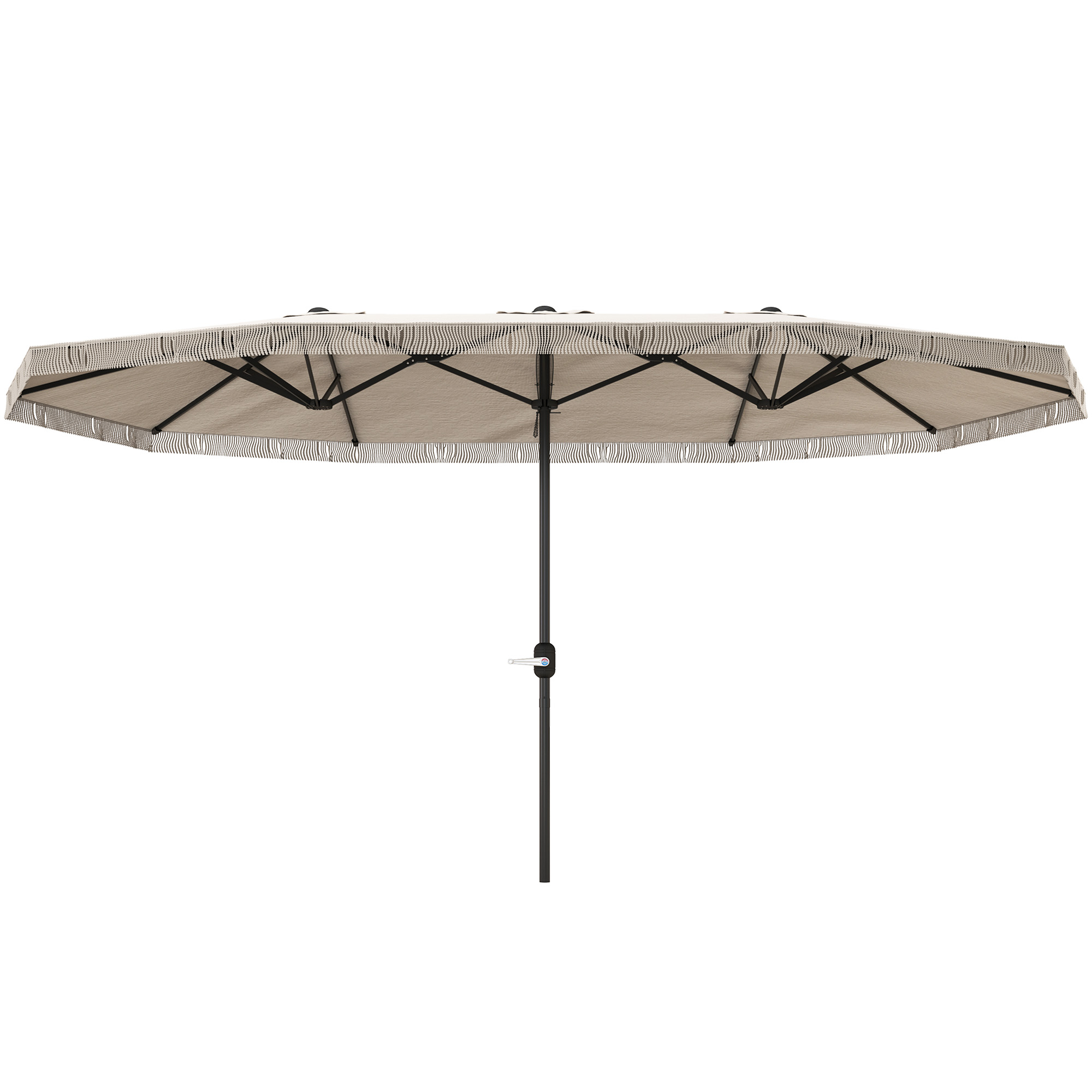 Image of Outsunny Ombrellone Doppio a 12 Stecche con Manovella, in Poliestere e Acciaio, 450x265x260 cm, Bianco Crema006