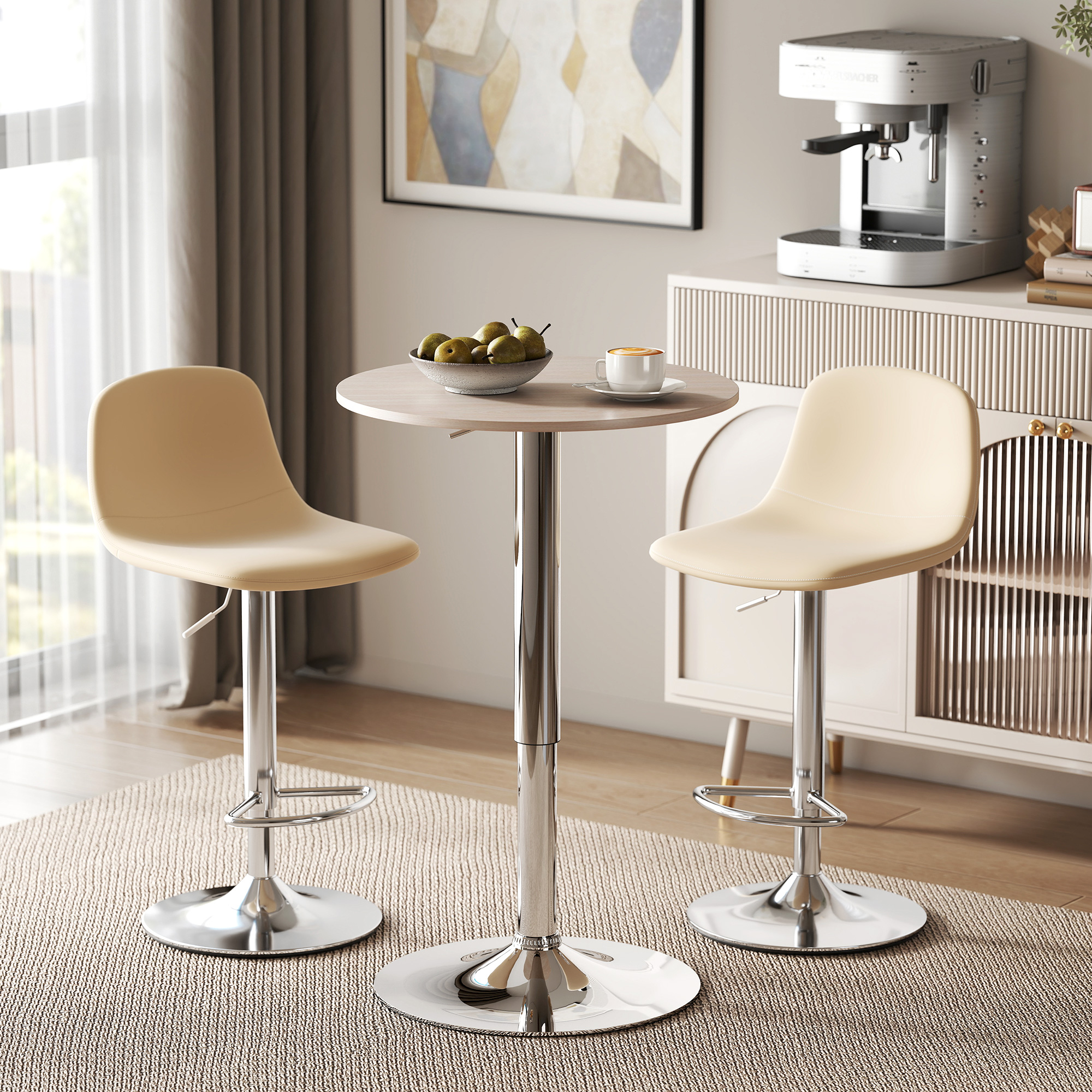 HOMCOM Table de Bar Bistro Mange-Debout Chic Style Contemporain - Ronde Hauteur Réglable 67-93 cm 63 cm - Plateau Pivotant 360° Métal Chromé PVC Noir
