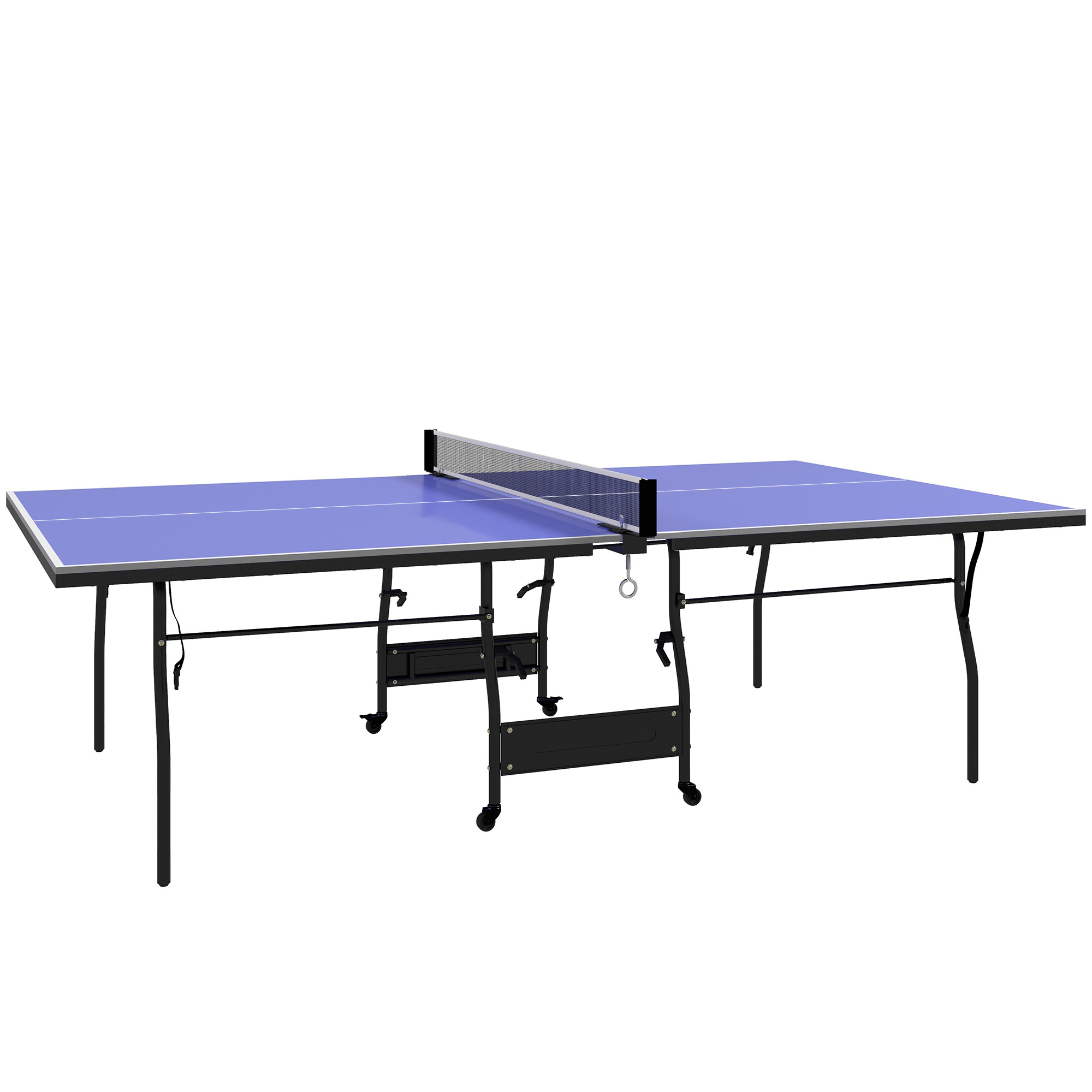 SPORTNOW Mesa de Ping-Pong Plegable Tamaño Estándar, con Red, 2 Paletas, 3 Pelotas, Ideal para Interior y Exterior, Azul | Aosom España