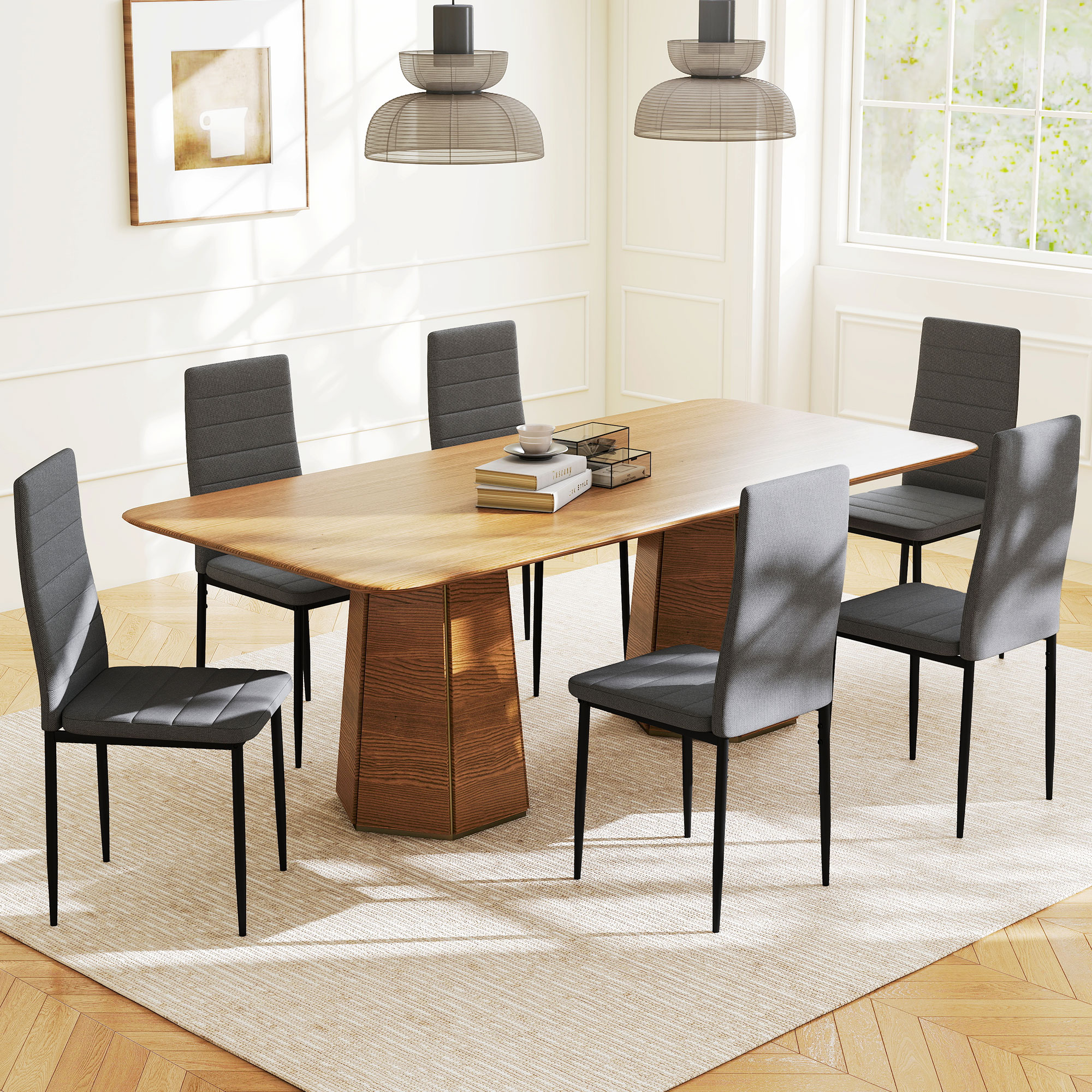 HOMCOM 6er-Set moderne Esszimmerstühle, gepolsterte Küchenstühle in Synthet günstig online kaufen