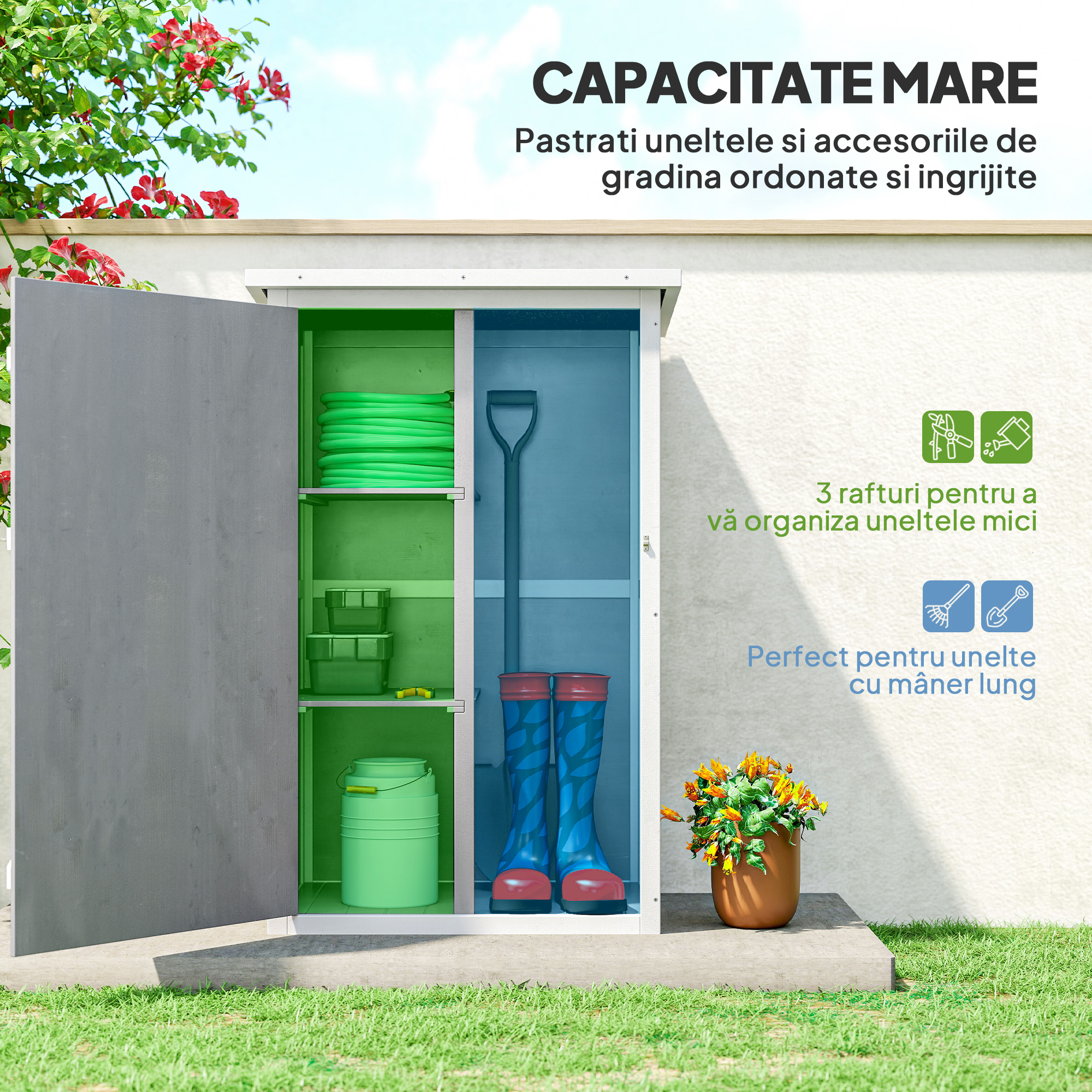  Casuta Lemn 75×56×115 cm - Depozitare Unelte cu Acoperis Impermeabil [3]