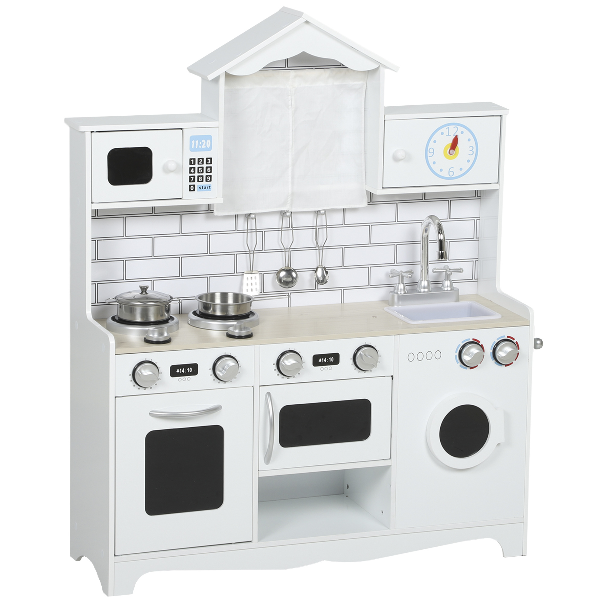 AIYAPLAY Cuisine Jouet pour Enfants 3-6 Ans en Bois avec Ensemble d'Accessoires, Évier et Boutons sonores, Blanc