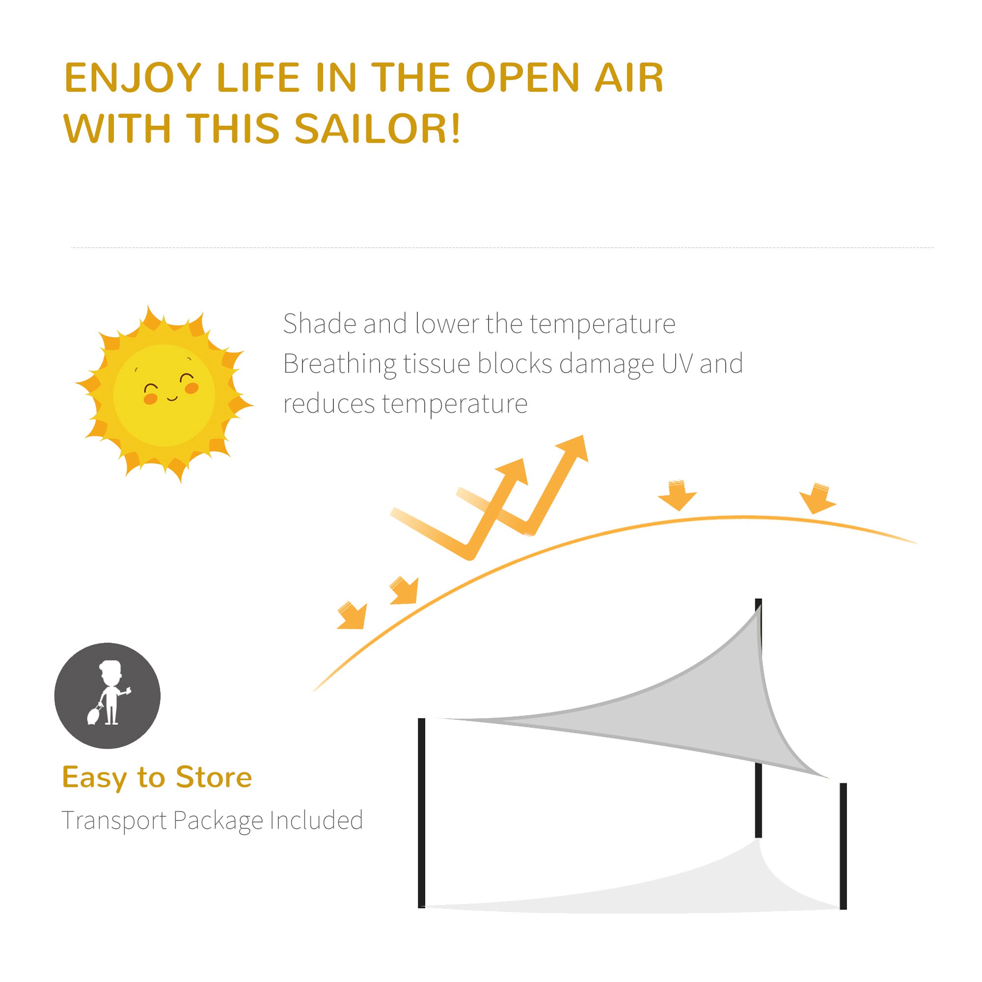 Outsunny 4x4x4m Triangle Sun Shade Sail, Outdoor UV Protection HDPE Canopy, Patio Deck Shelter with Steel Rings and Ropes, Grey 5