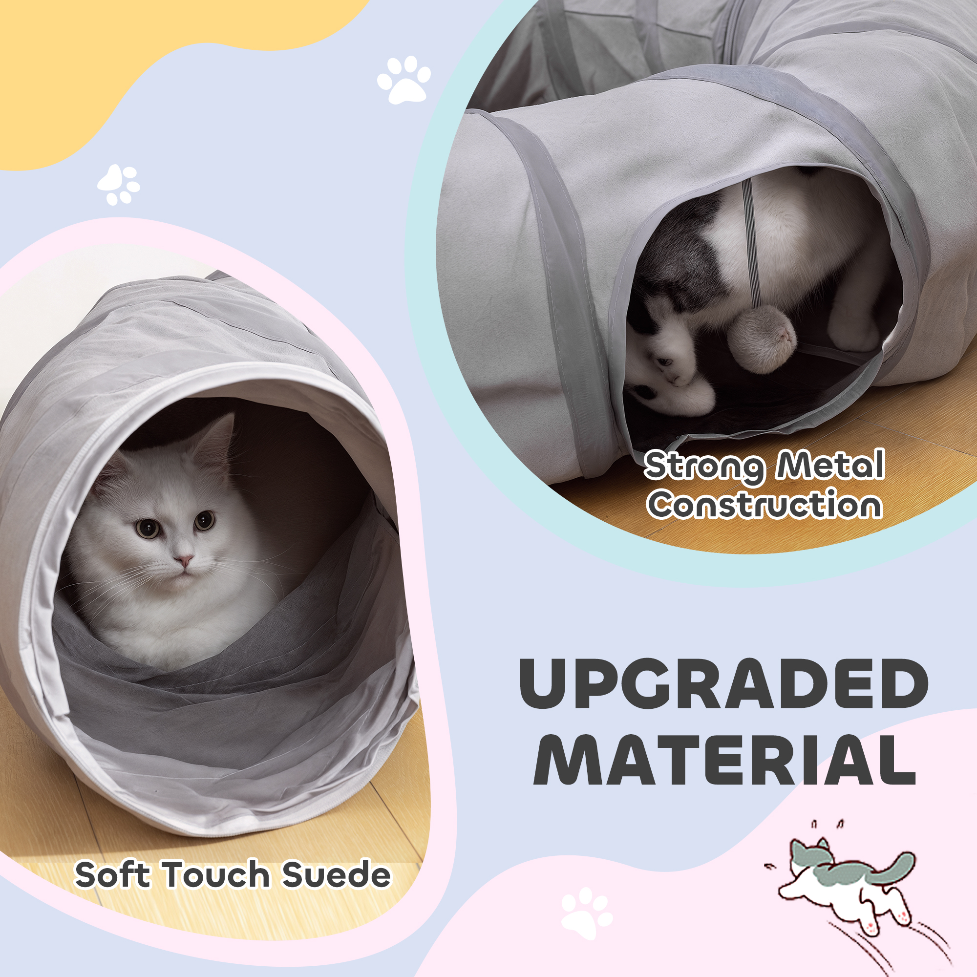 PawHut 2 in 1 Cat Tunnel with Bed, Cat Play Tunnel with Ball & Peek Hole for Indoor Cats, Grey 6