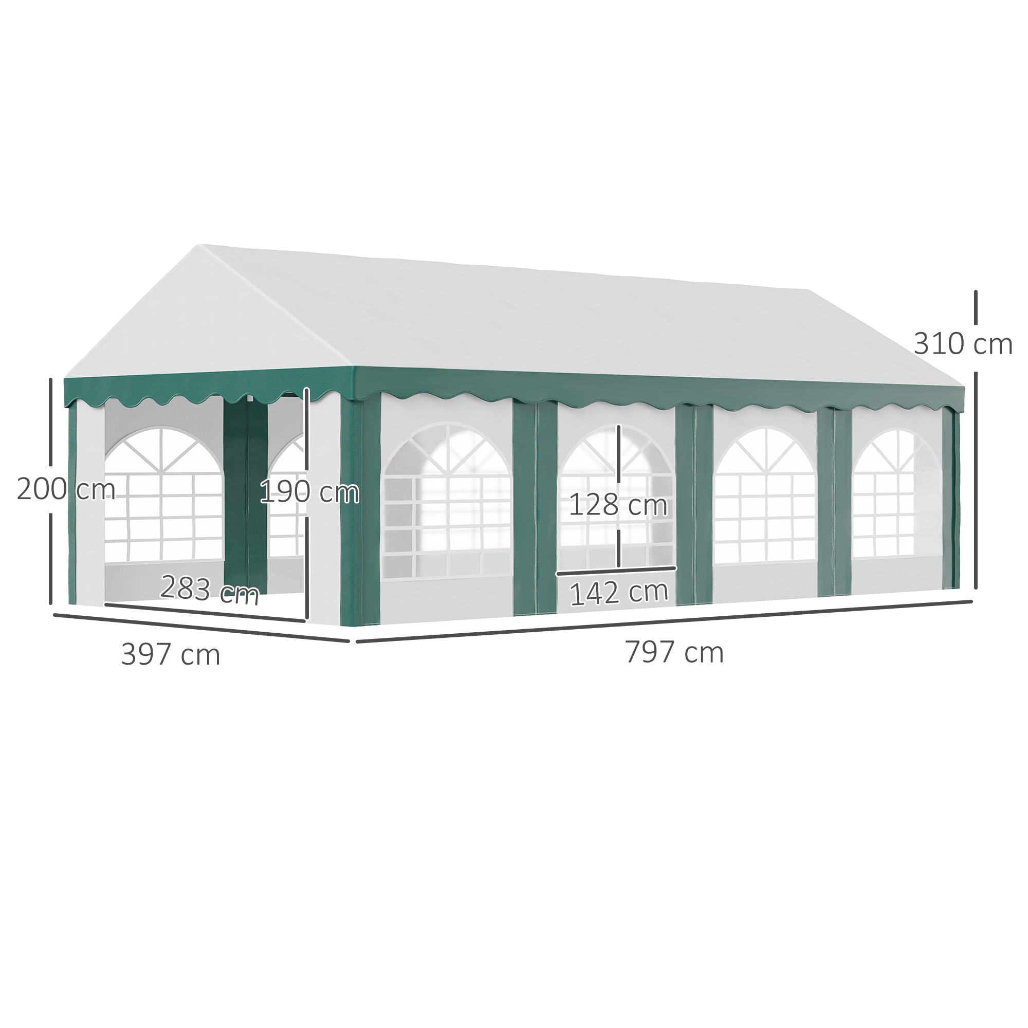 Outsunny 8 x 4m Garden Gazebo with Sides, Galvanised Marquee Party Tent with Eight Windows and Double Doors, for Parties, Wedding and Events 3