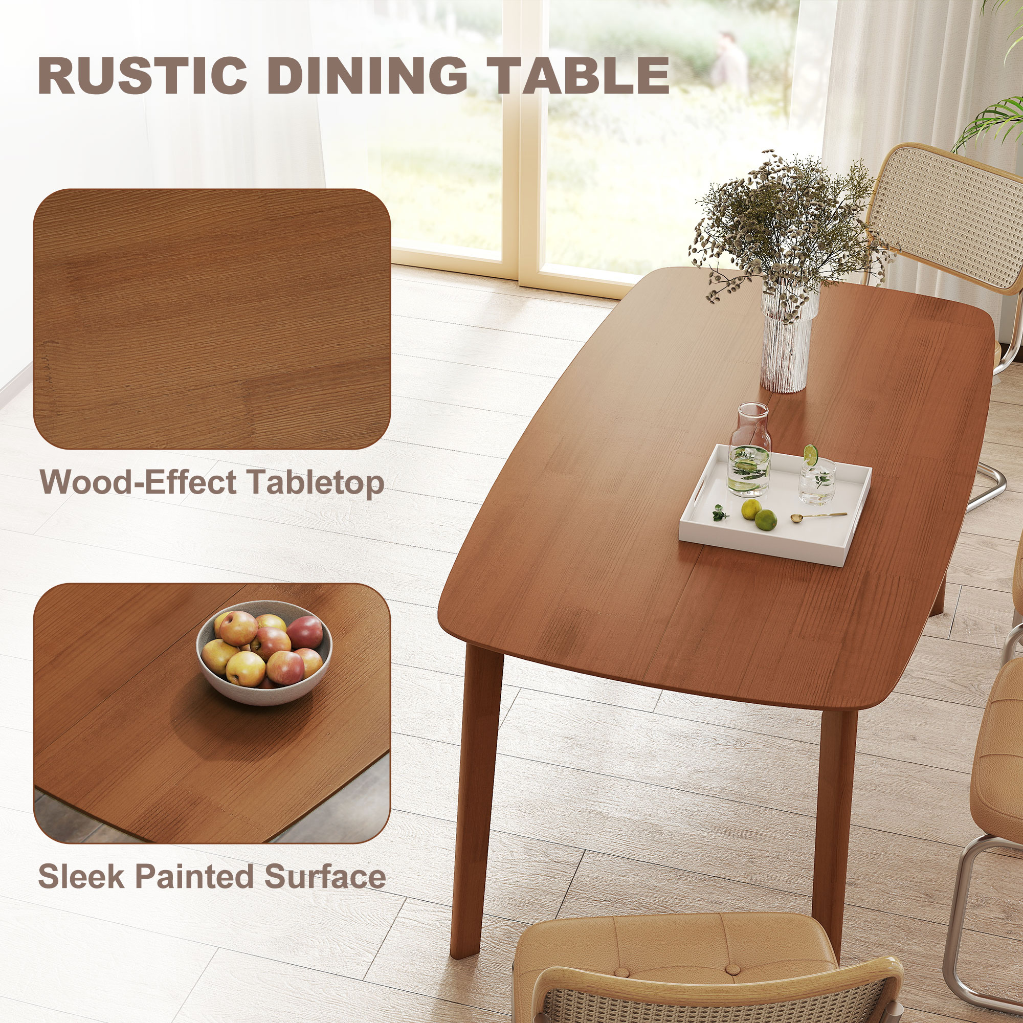 HOMCOM Pine Wood Rectangular Dining Table Light Brown 7