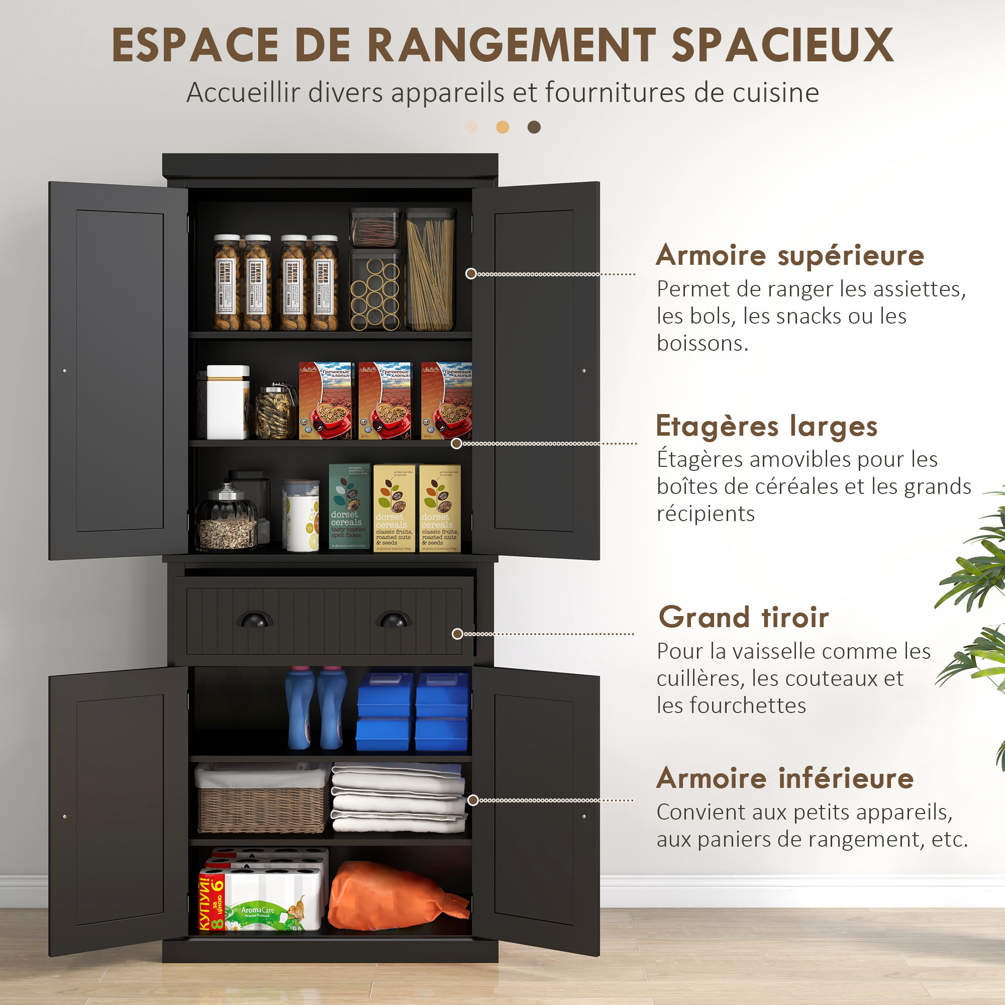 HOMCOM Freestanding Multi-Storage Kitchen Cabinet Black 4