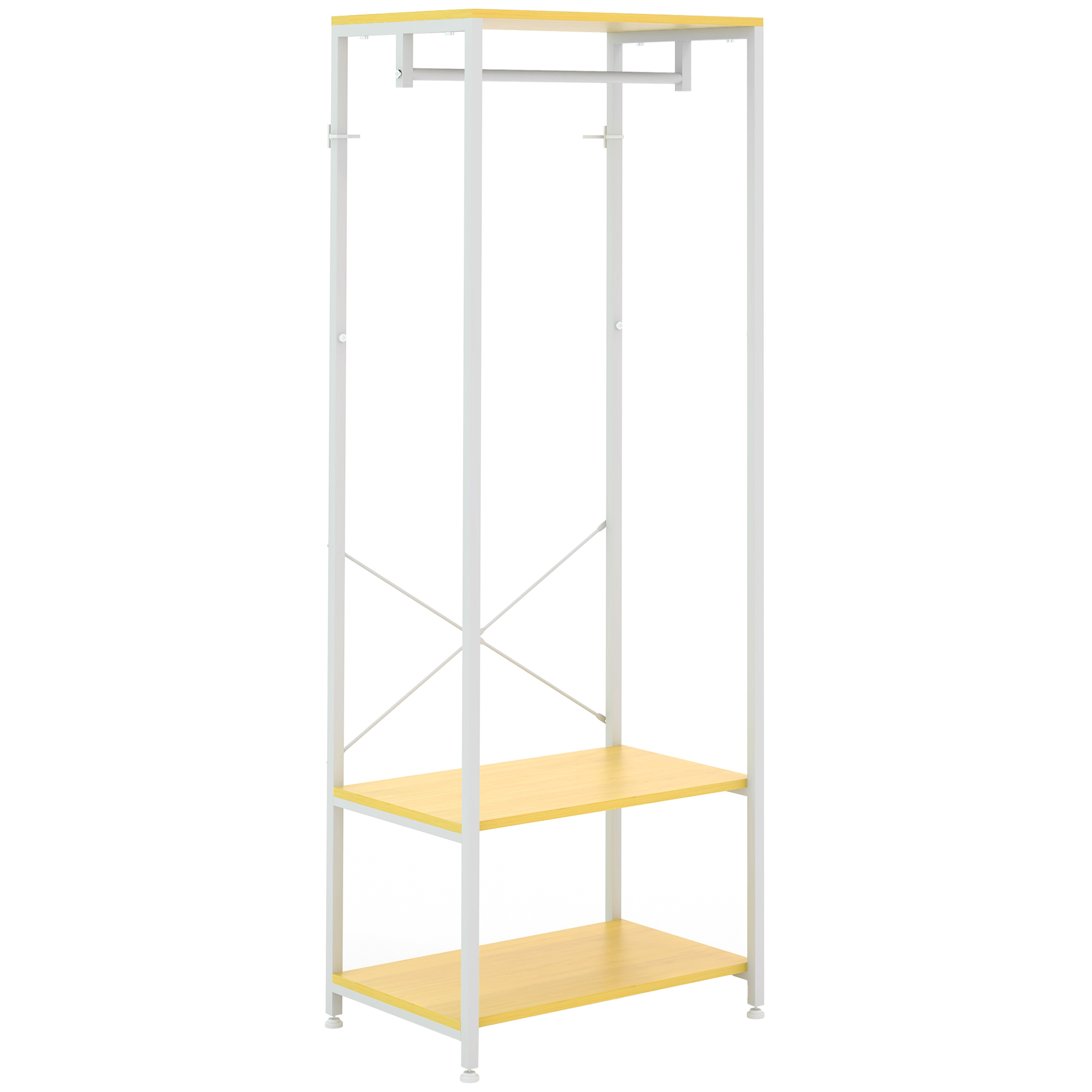 HOMCOM Suport 2 în 1 pentru Haine cu Depozitare Pantofi, Șină Suspendată și 2 Rafturi de Depozitare, 60x40x167.5 cm, Natural | Aosom Romania