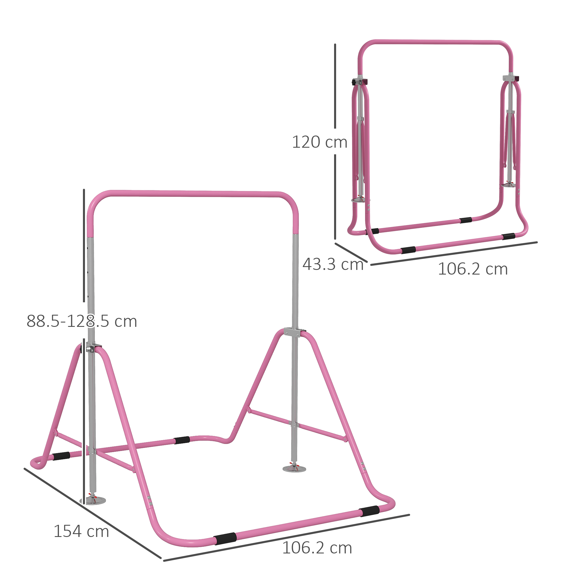 HOMCOM Kids Gymnastic Bar, with Adjustable Height, Foldable Horizontal Bars Pink 3