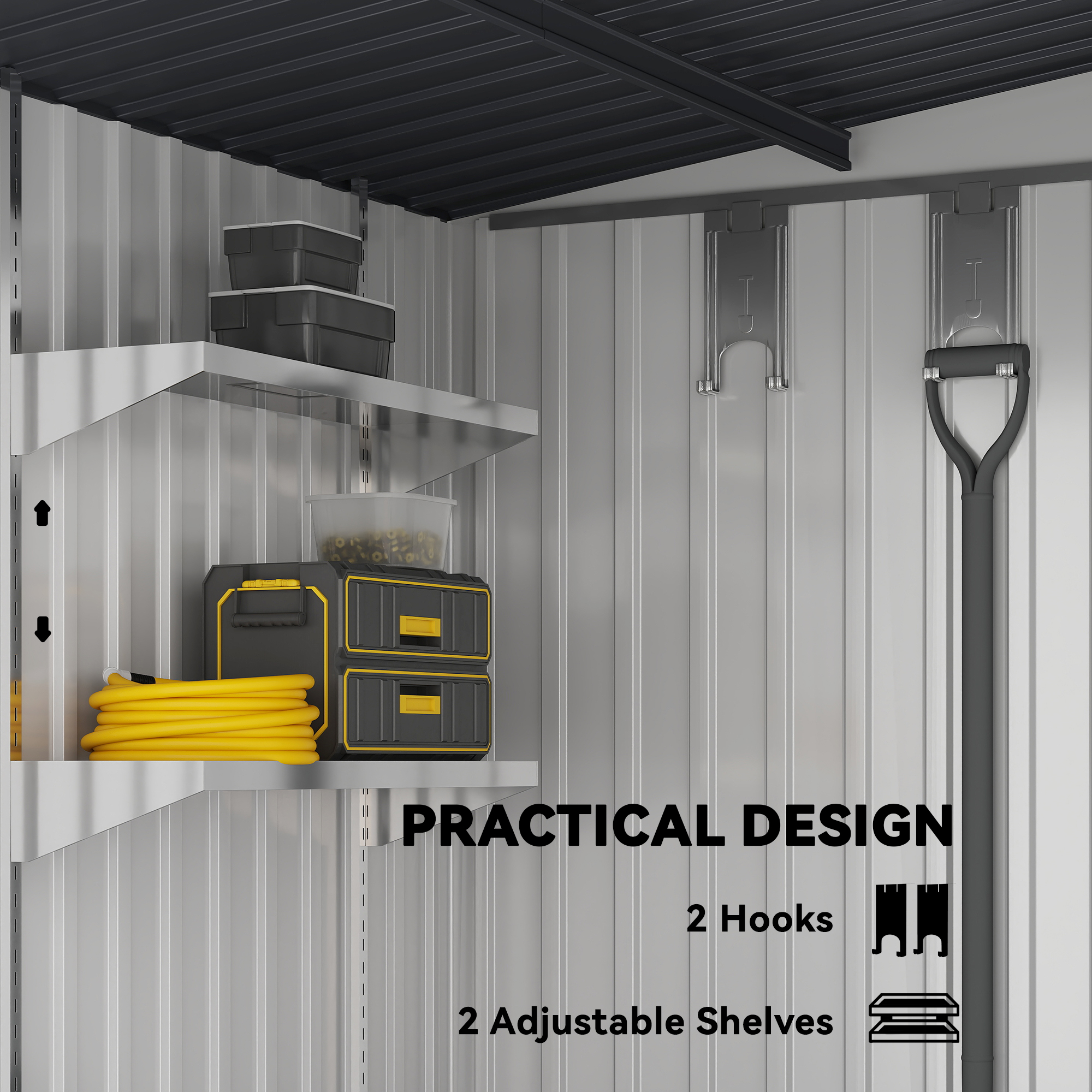 Outsunny 7 x 5ft Galvanised Metal Shed, with Sliding Door White 4