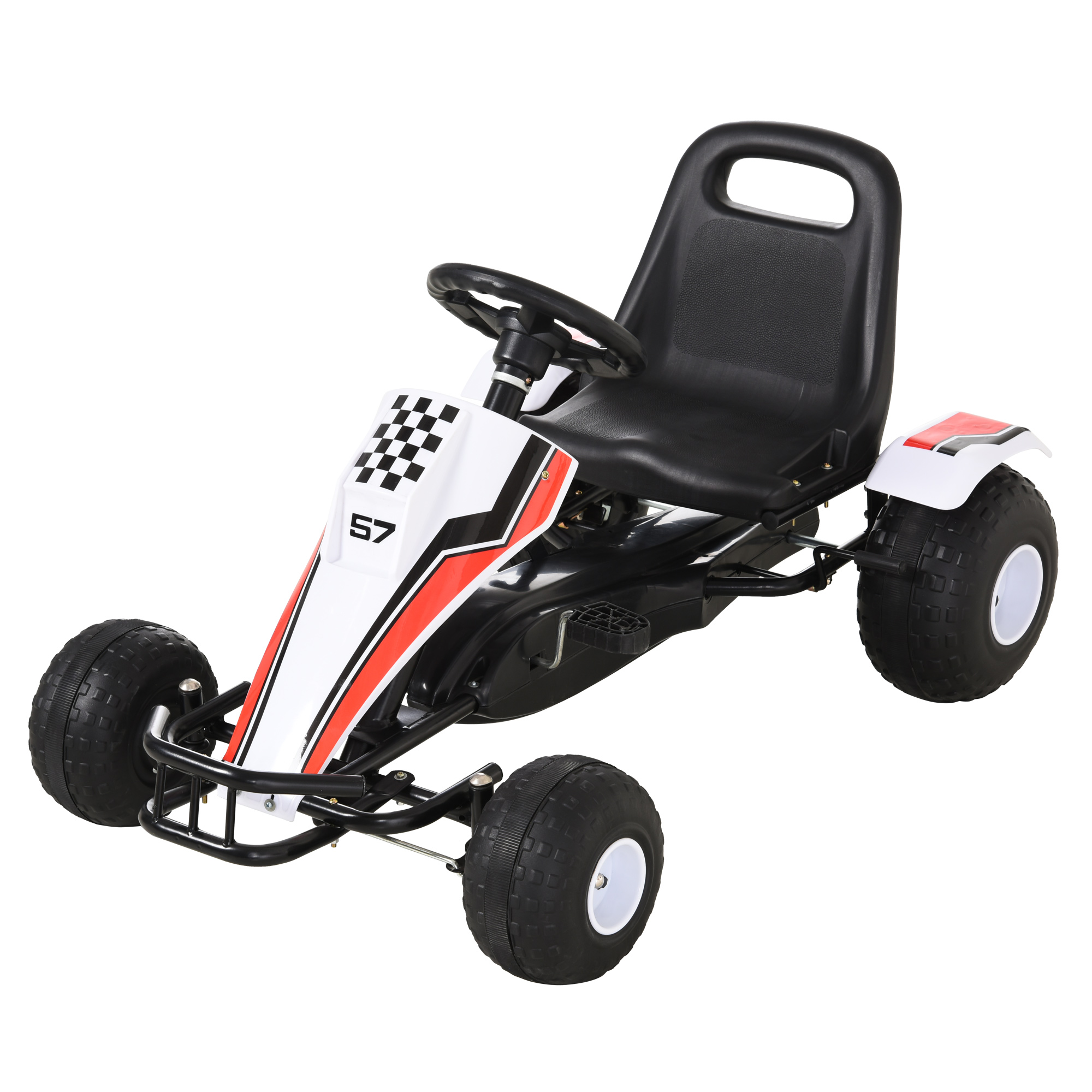 HOMCOM Go Kart für Kinder Tretauto mit Pedal & Bremsen 104x66x57cm aus Stahl für 3-8 Jahre in Weiß Aosom.de