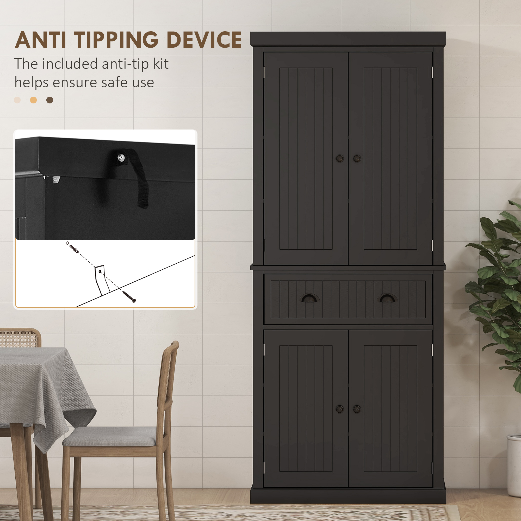 HOMCOM Freestanding Multi-Storage Kitchen Cabinet Black 6