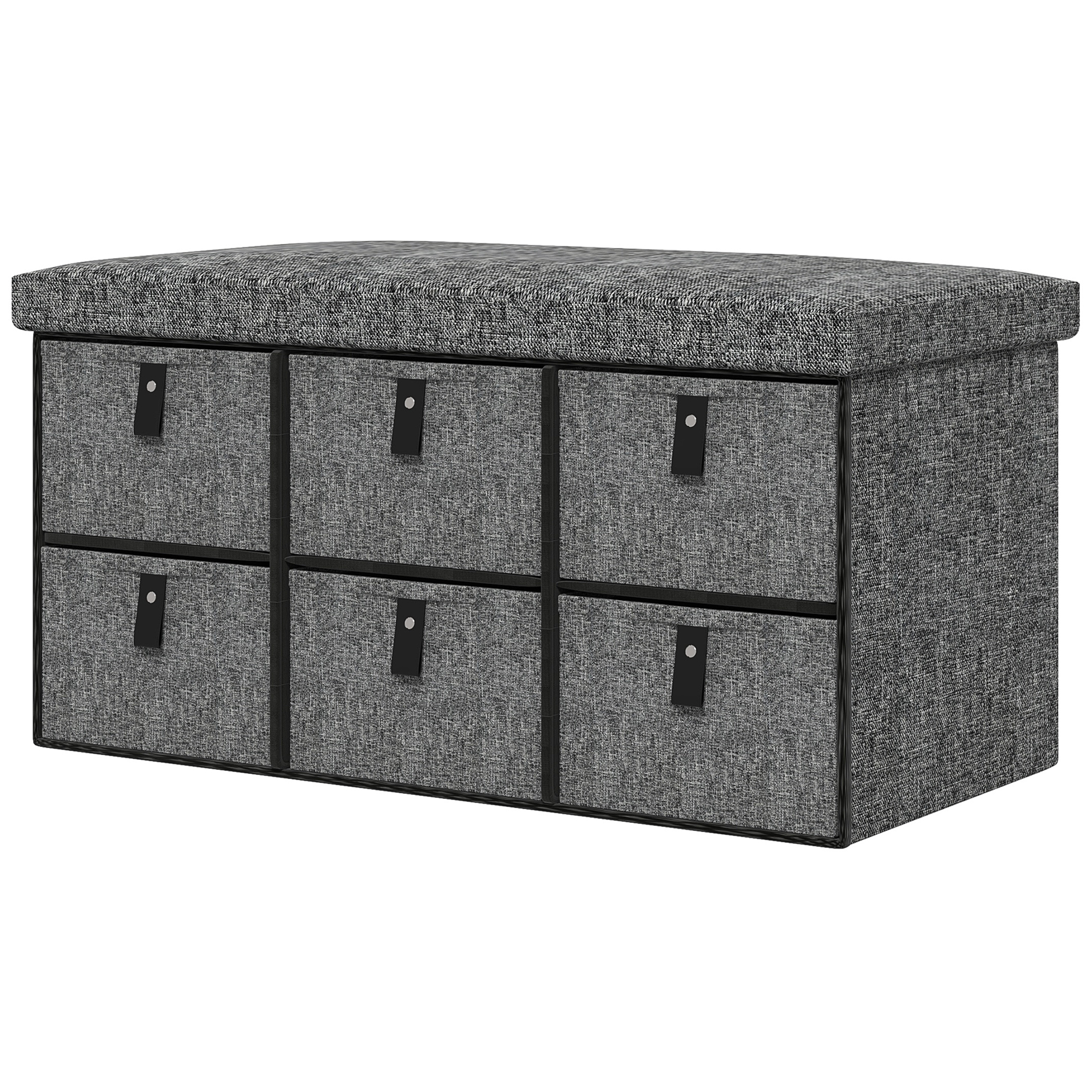 HOMCOM Banc à chaussures rembourré, 6 compartiments pour chaussures, cadre en MDF, effet lin, gris