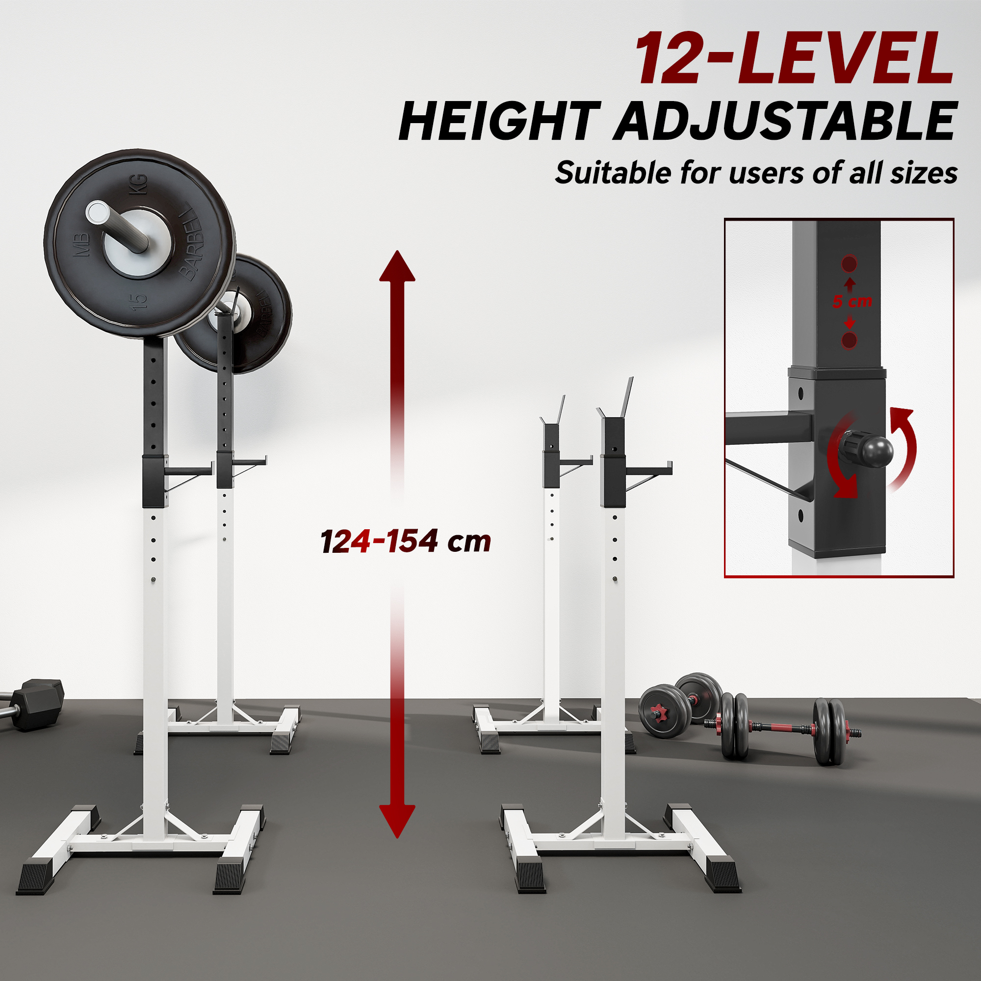 HOMCOM Heavy Duty Weight Bar Barbell Squat Stand Barbell Rack Spotter, for Home, Gym Black 5