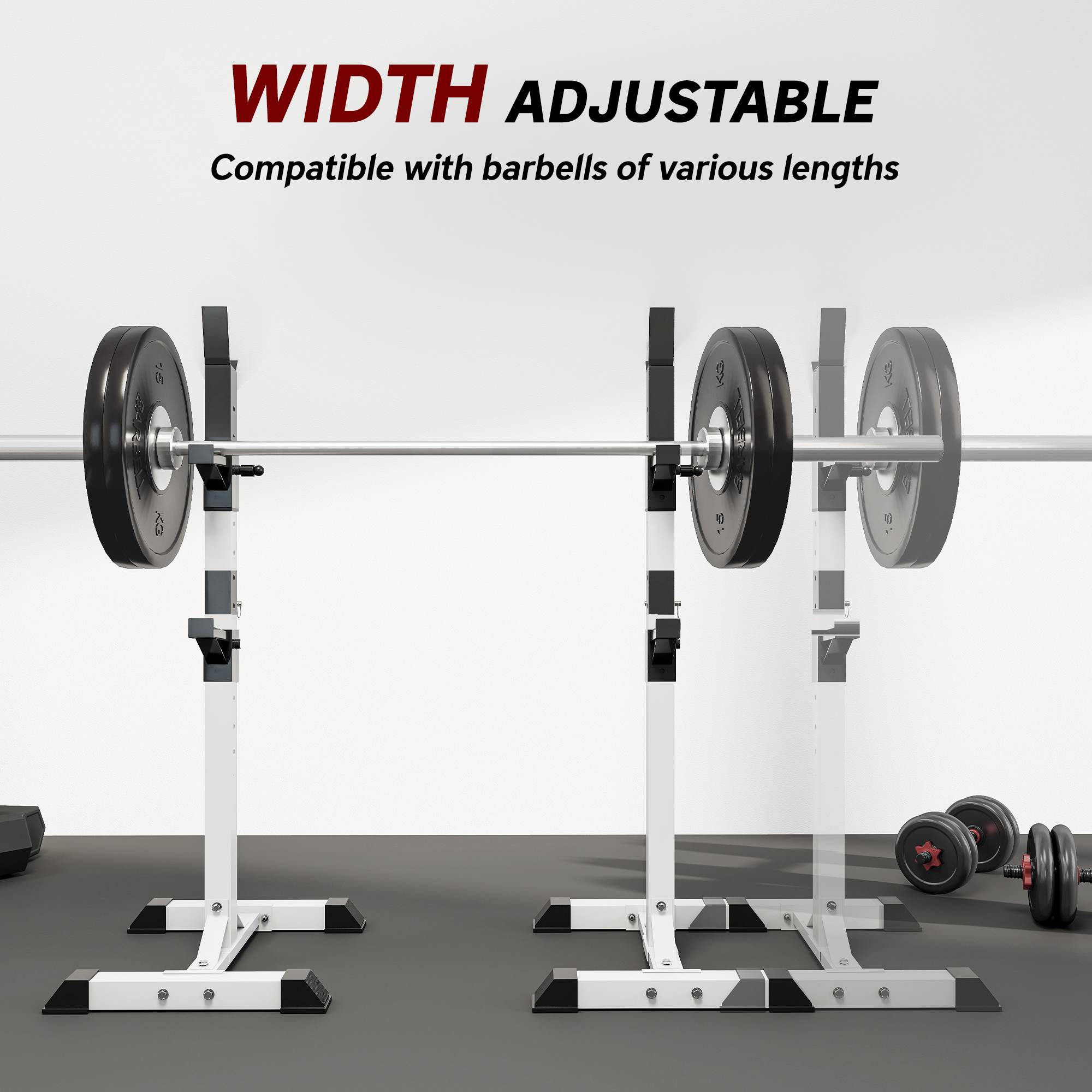 HOMCOM Heavy Duty Weight Bar Barbell Squat Stand Barbell Rack Spotter, for Home, Gym Black 6