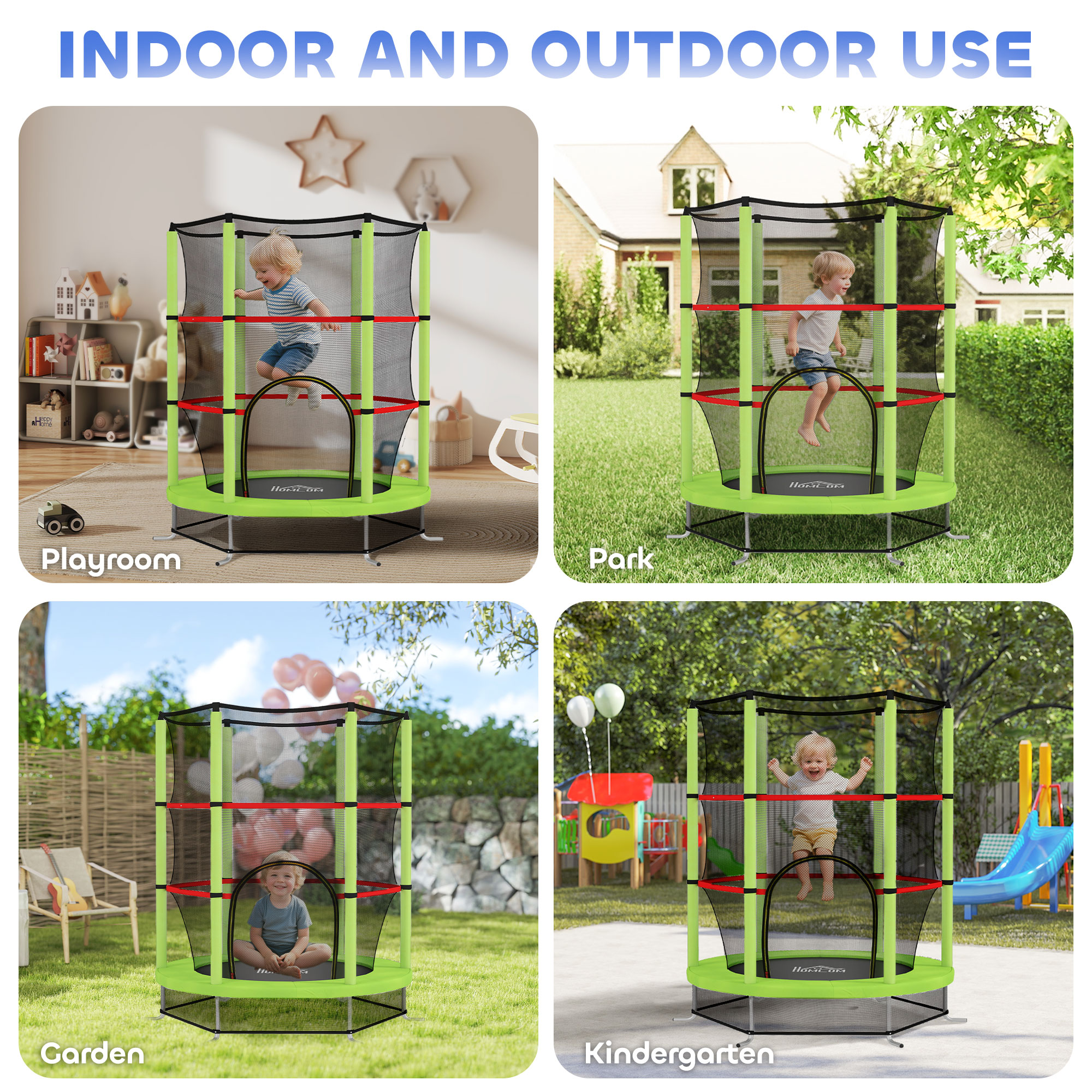 HOMCOM Kids Trampoline, with Enclosure Net, Steel Frame, for Ages 3-6 Years Green 9