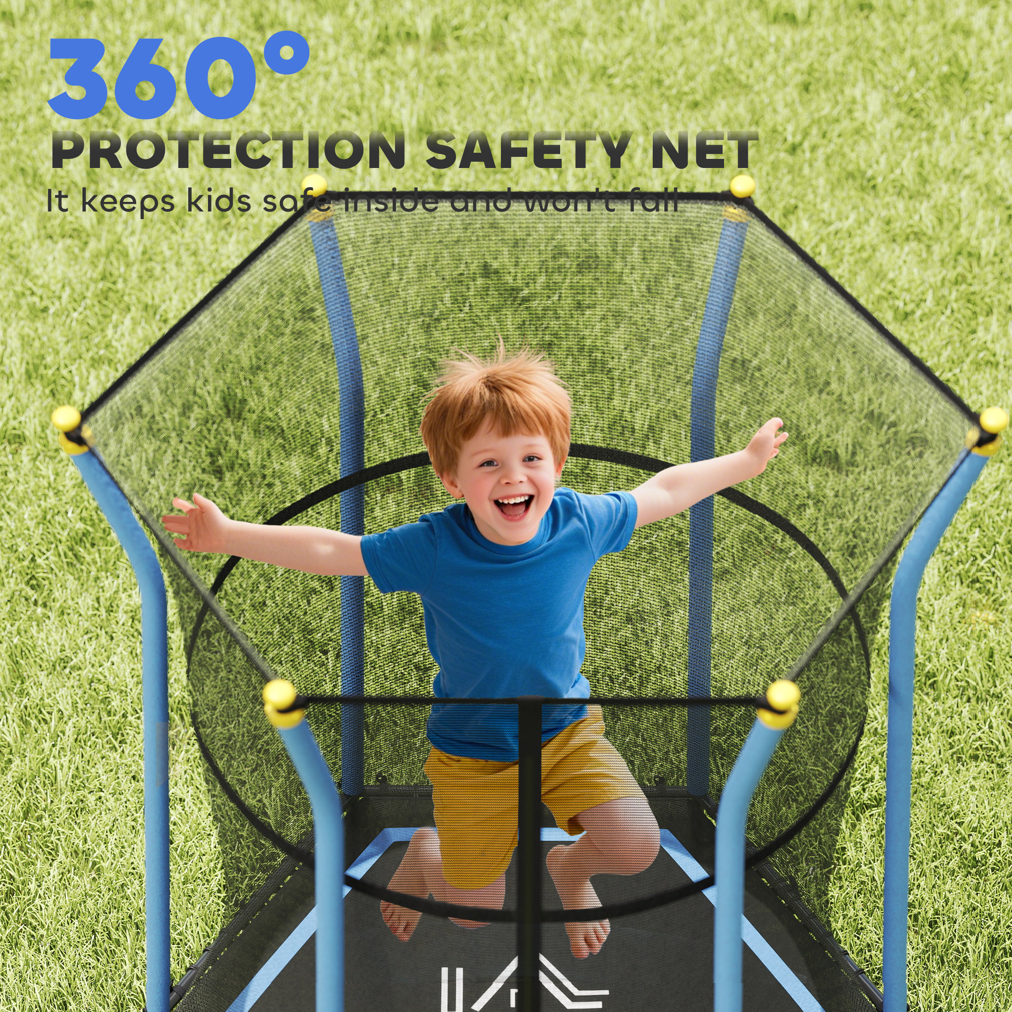 HOMCOM Kids Trampoline Mini Bouncer with Enclosure Safety Net For Ages 3-10 Years Blue 6