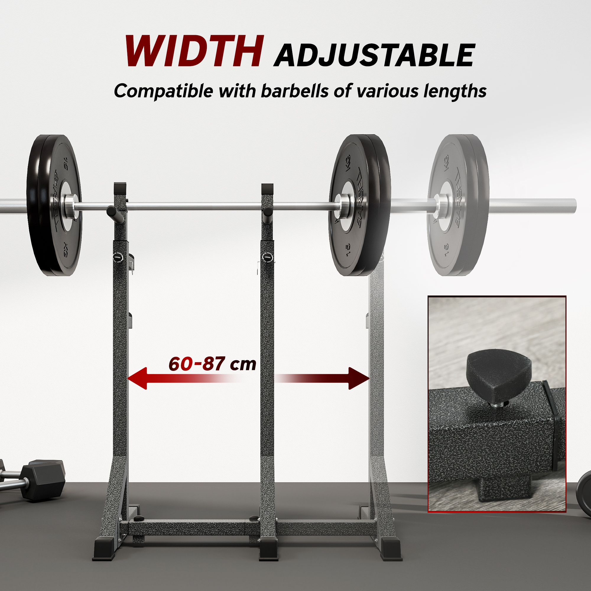 SPORTNOW Heavy Duty Barbell Squat Rack, Adjustable and Multifunctional Weight Power Stand, for Home, Gym Black 6