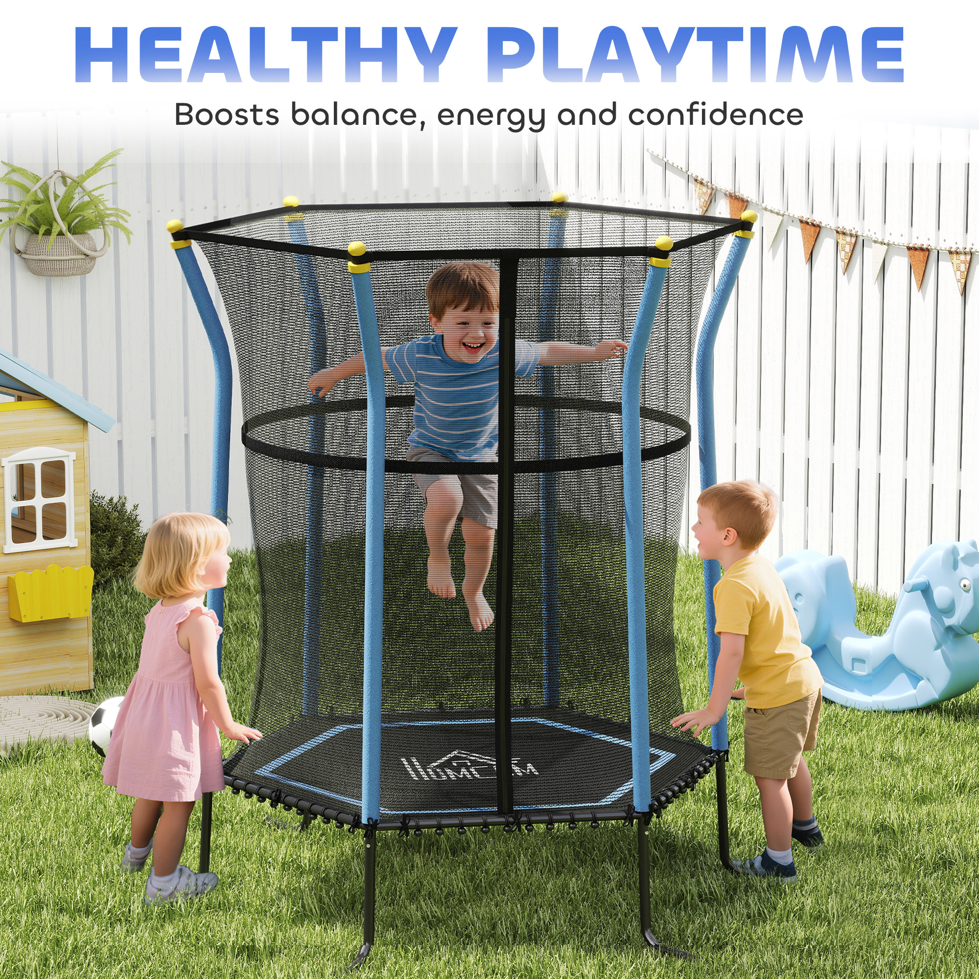 HOMCOM Kids Trampoline Mini Bouncer with Enclosure Safety Net For Ages 3-10 Years Blue 8