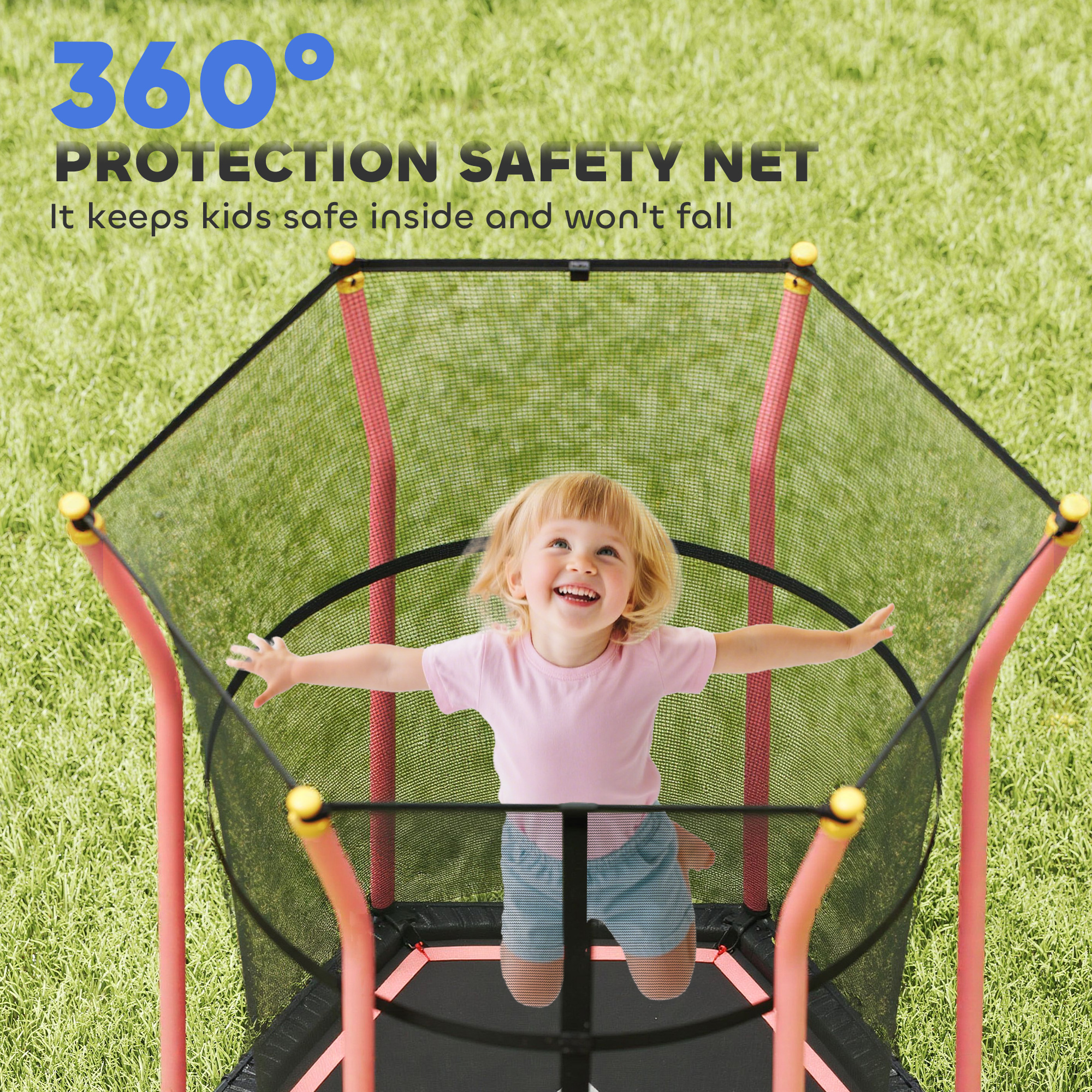 HOMCOM Kids Trampoline Mini Bouncer with Enclosure Safety Net For Ages 3-10 Years Red 6
