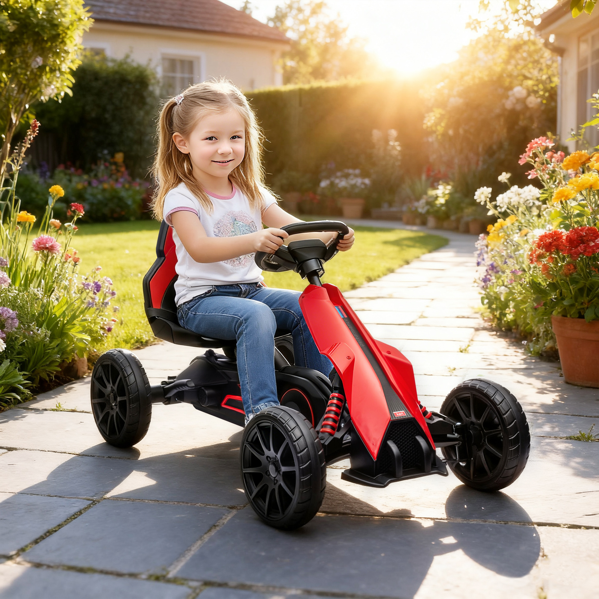 HOMCOM Kids Pedal Go Kart, with Adjustable Seat, EVA Wheels, Seat, Handbrake Red 2